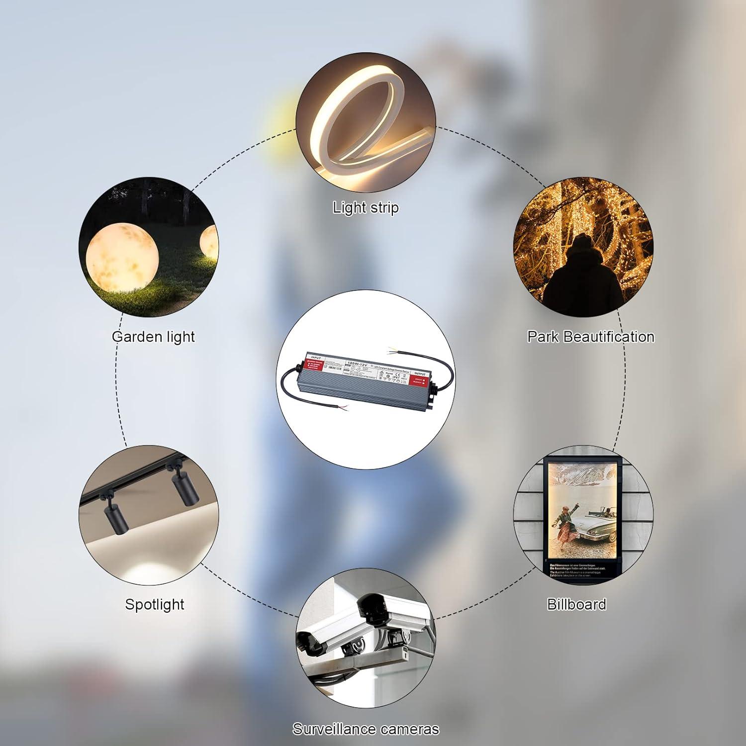 QNNP® LED Driver 150 Watts 12V DC Low Voltage Transformer Waterproof IP67 Power Supply Transformer Adapter AC 100V-120V to 12V DC, LED Power Supply for Indoor Outdoor LED Lighting