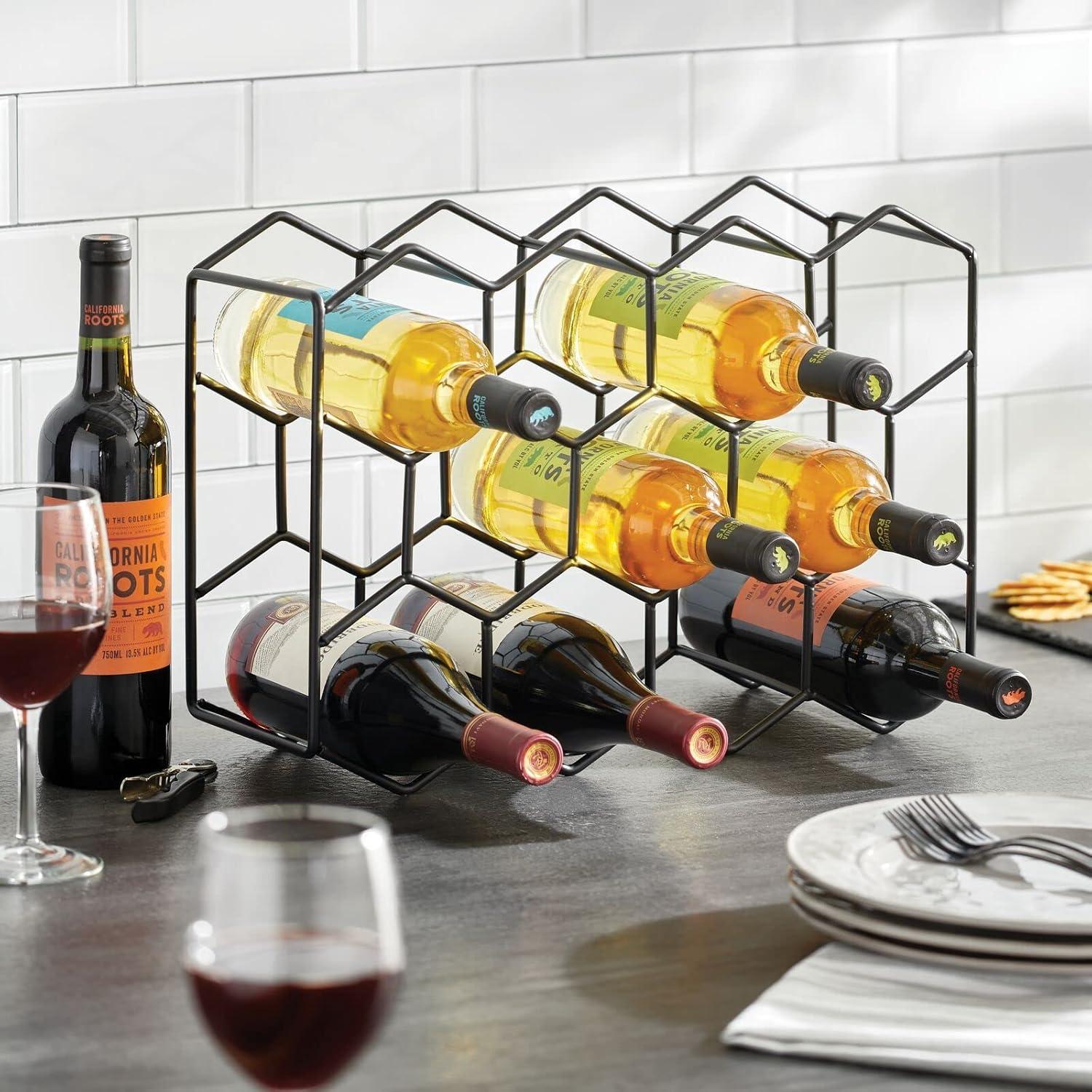 Matte Black Steel Hexagon 11-Bottle Wine Rack