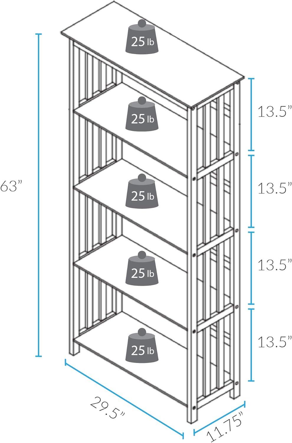 Mission Style White Pine 5-Shelf Open Back Bookcase