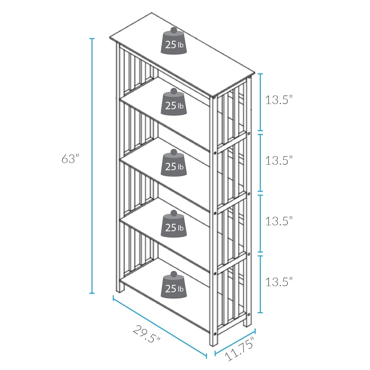 Casual Home Mission Style 5-Shelf Bookcase, Walnut
