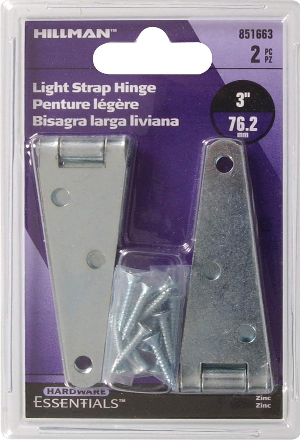 Hillman Group 851663 Carded - Light Strap Hinge, Zinc - 3 in.