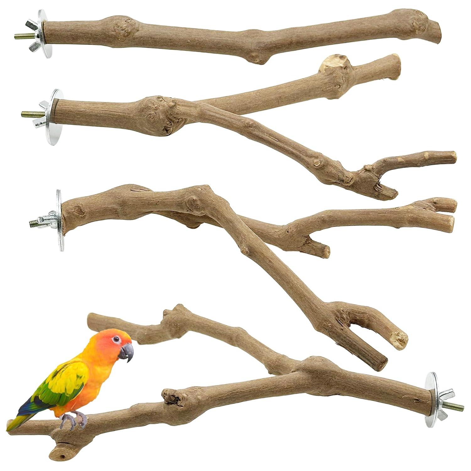 Allazone Natural Wooden Bird Perch Stand for Cage, Parrot Platform, Bird Perch Toy for Small Animals, Cockatiels, Parakeets, Finches