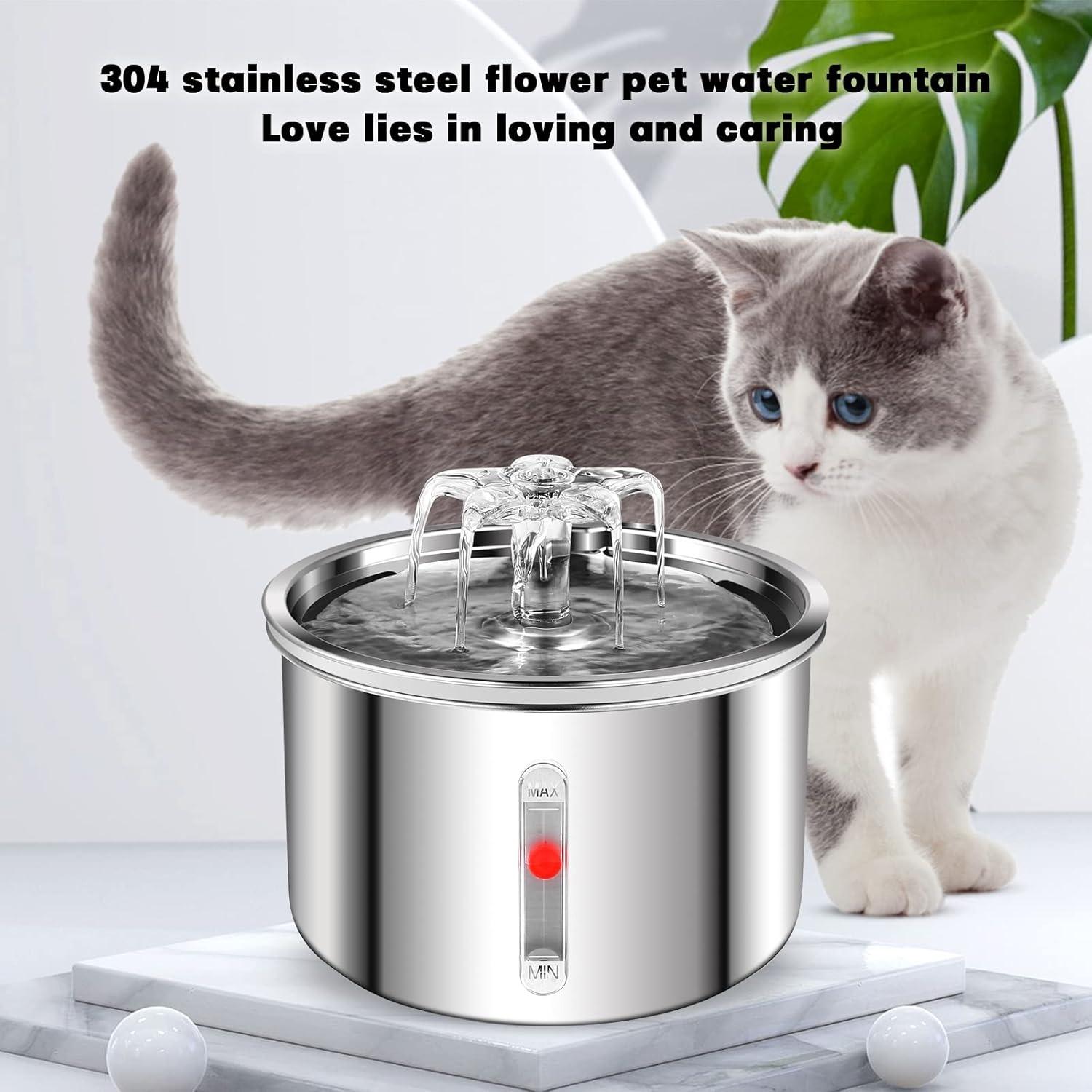 Cat Water Fountain Stainless Steel, 67oz/2L Dog Water Dispenser, Automatic Pet Water Fountain with Ultra Quiet Pump and Water Level Window for Cats,Dogs,Multiple Pets