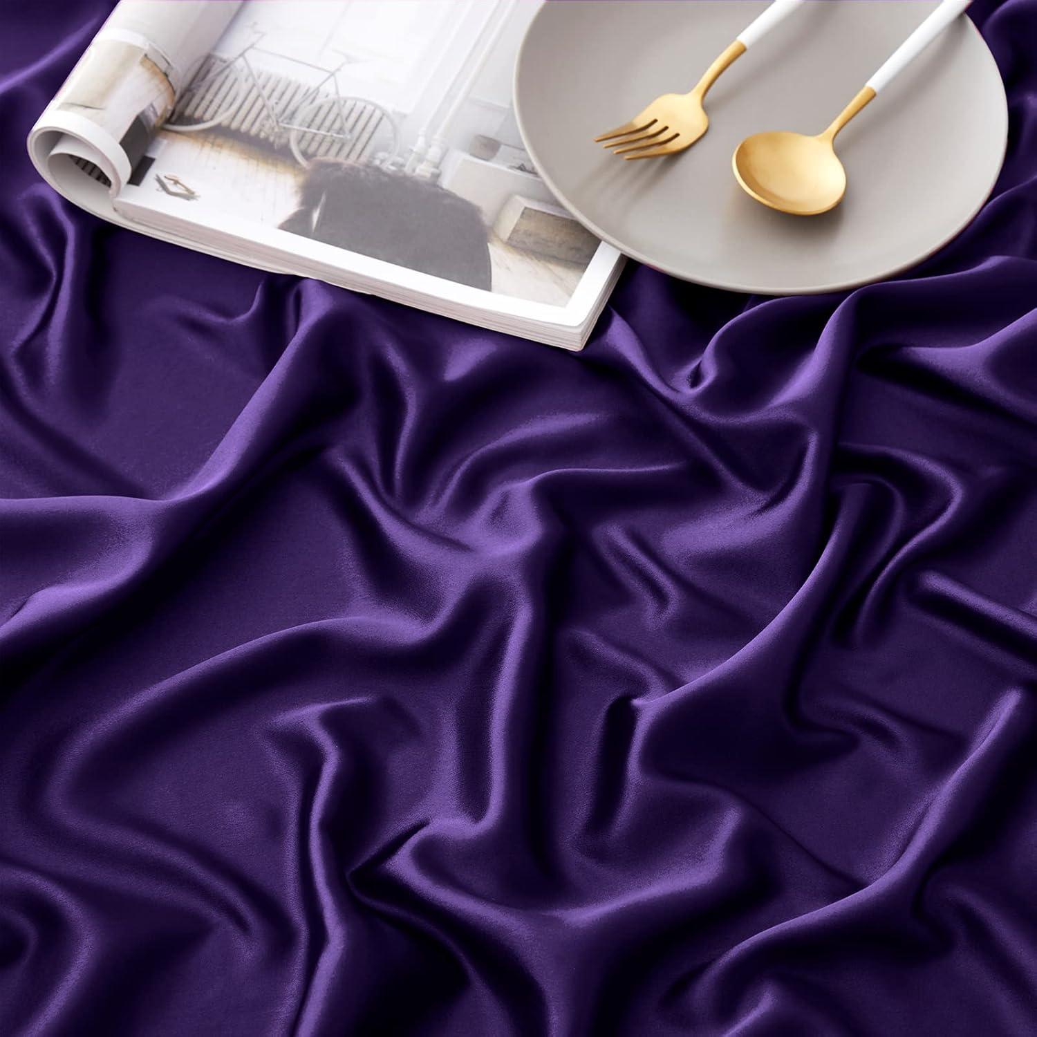 Hight Thread Count Solid Color Soft Silky Charmeuse Satin Luxury and Super Soft Bed Sheet Set (Purple, Queen)
