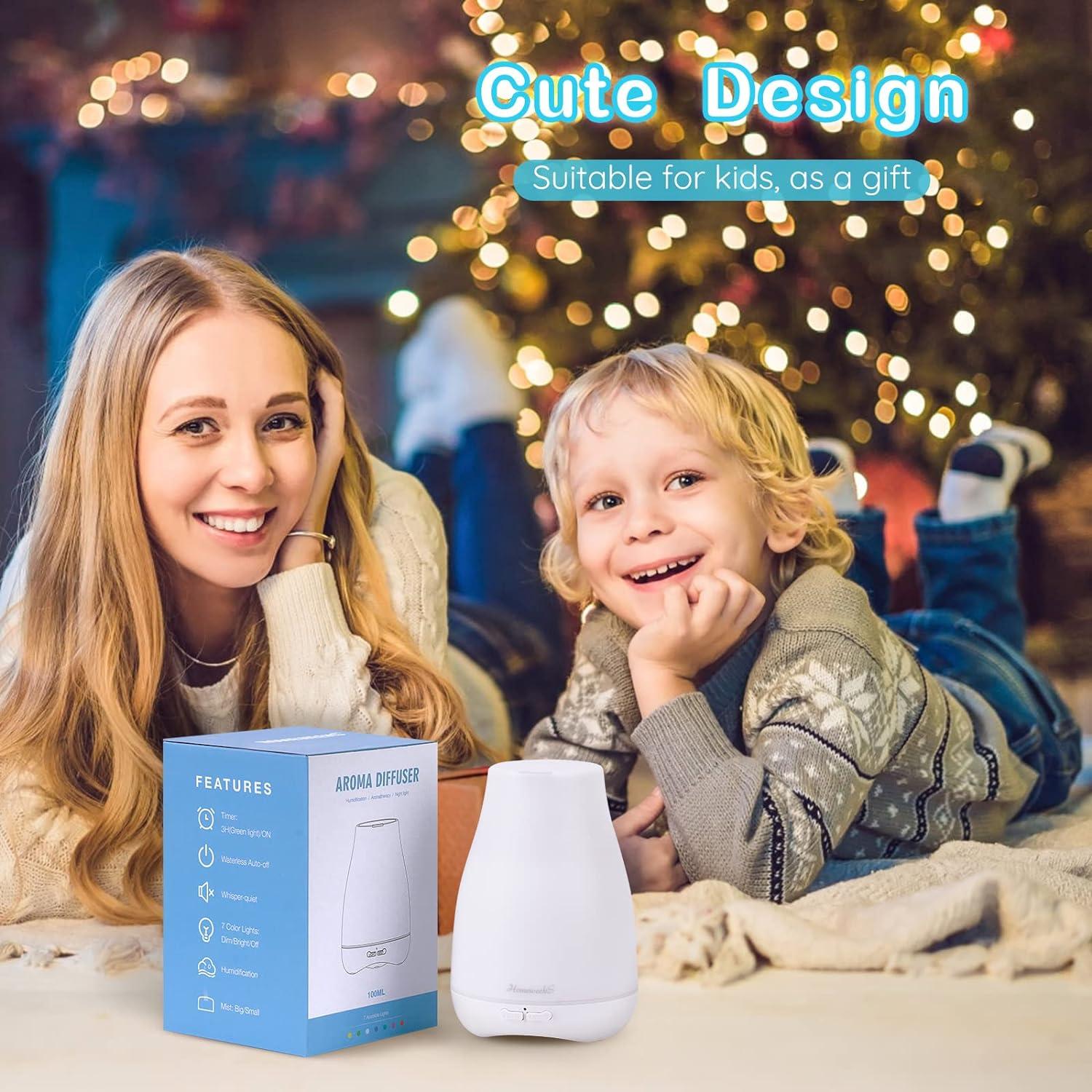 Diffusers,Homeweeks 100ml Colorful Essential Oil Diffuser with Adjustable Mist Mode,Auto Off Aroma Diffuser for Bedroom/Office/Trip