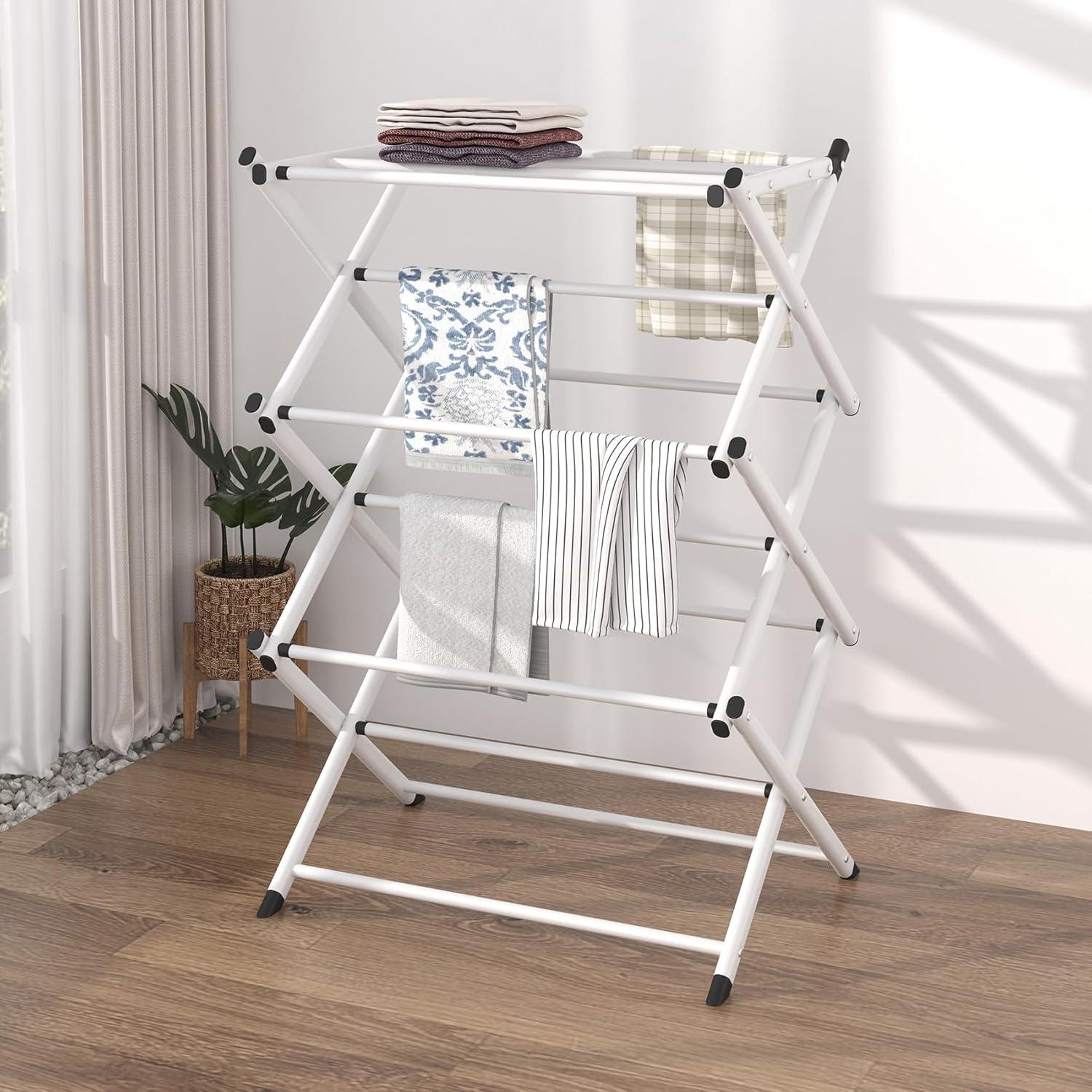 White Steel Folding Accordion Clothes Drying Rack