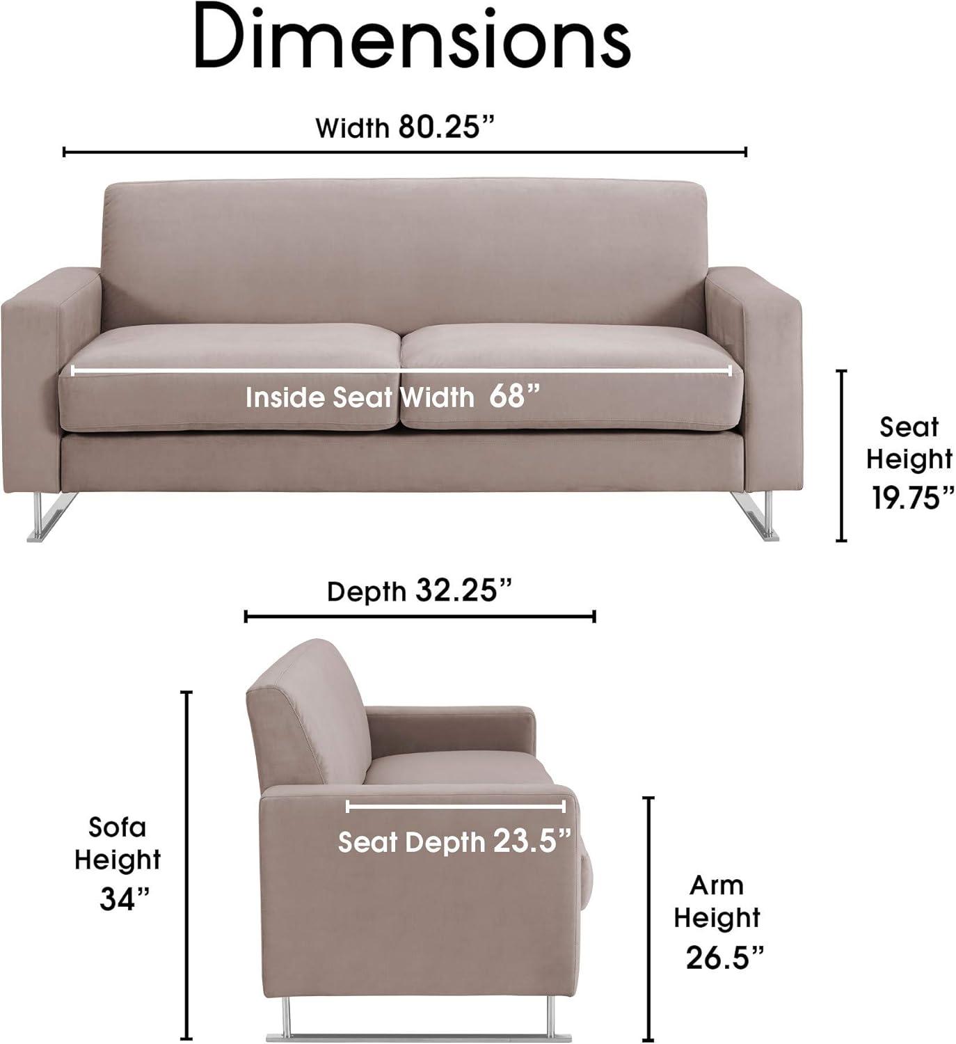 Elle Decor Baylie Mid-Century Modern Sofa with Chrome Sleigh Legs