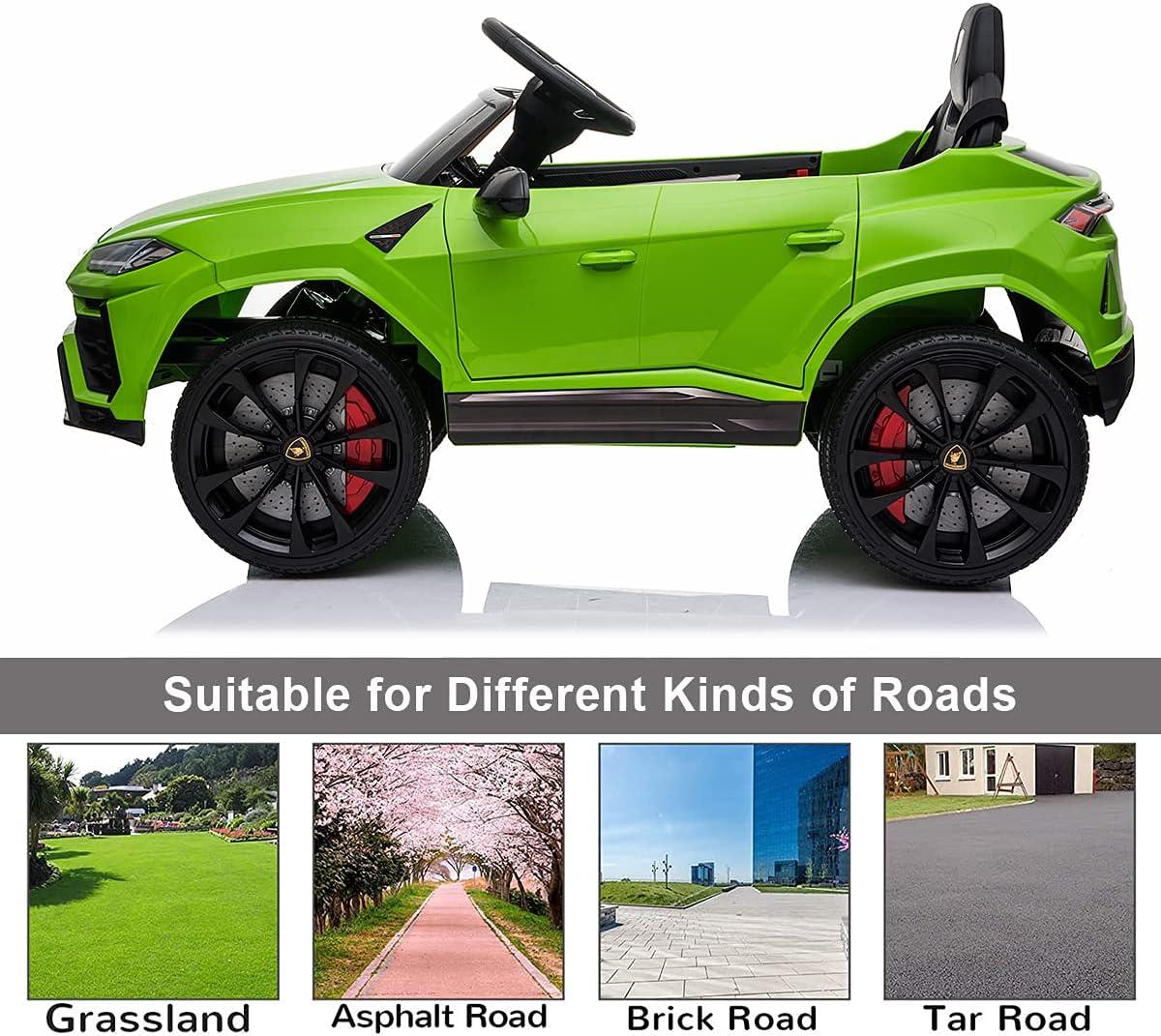 Licensed Lamborghini Urus Ride On Car Toy, 12V Battery Powered Electric Vehicle Kids Ride on Toy Parent Remote Control, Foot Pedal, Music, Aux, LED Headlights, 2 Speeds, Green