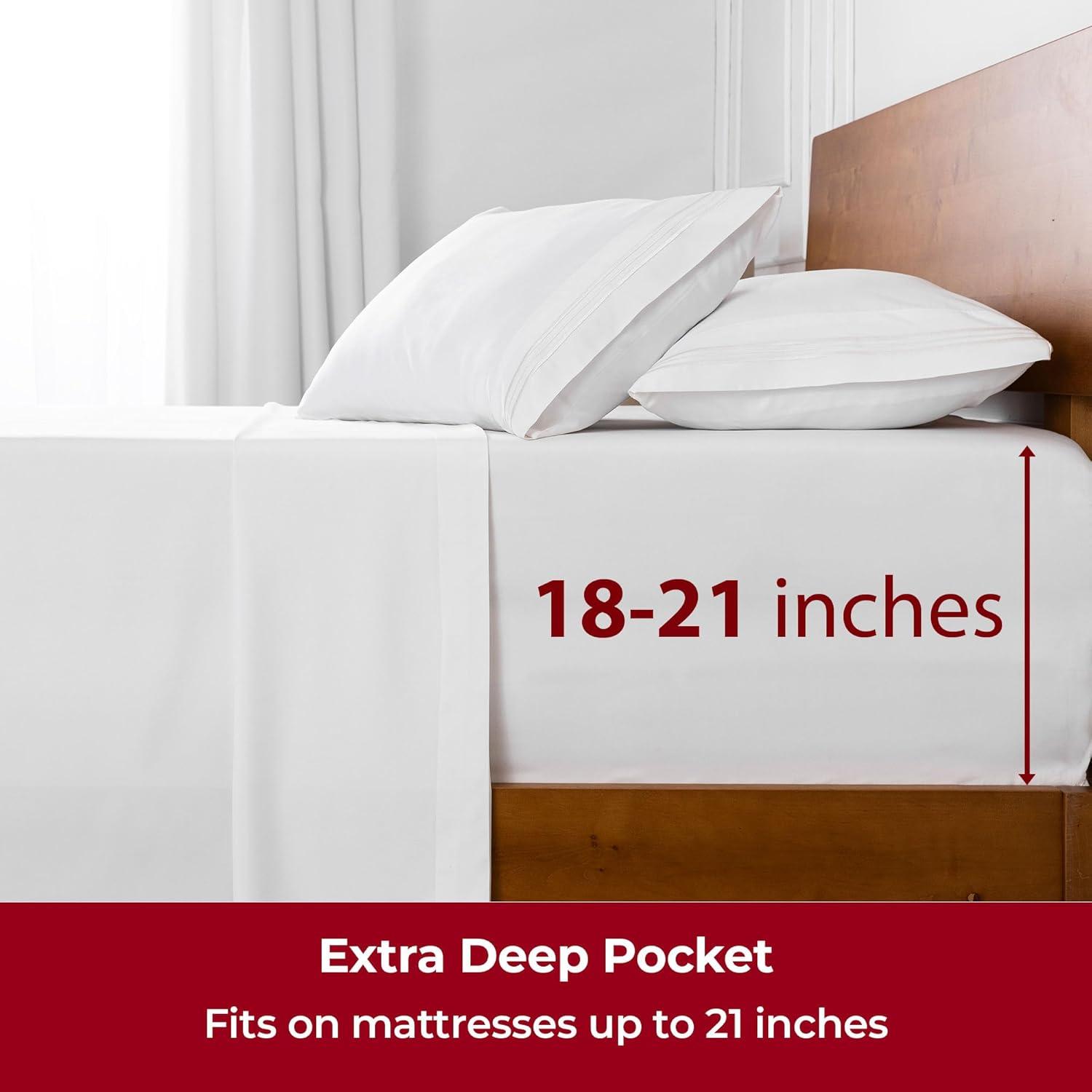 Mellanni Iconic Sheet Set Brushed Microfiber, Extra Deep Pocket, 4 Piece Queen, White