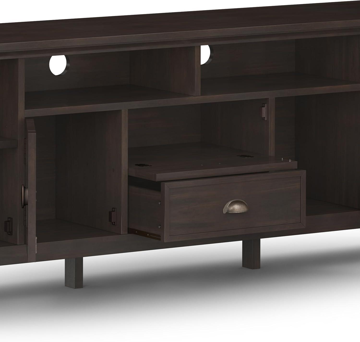 Simpli Home Redmond Wood 72" Transitional TV Media Stand in Brunette Brown For TVs up to 80"