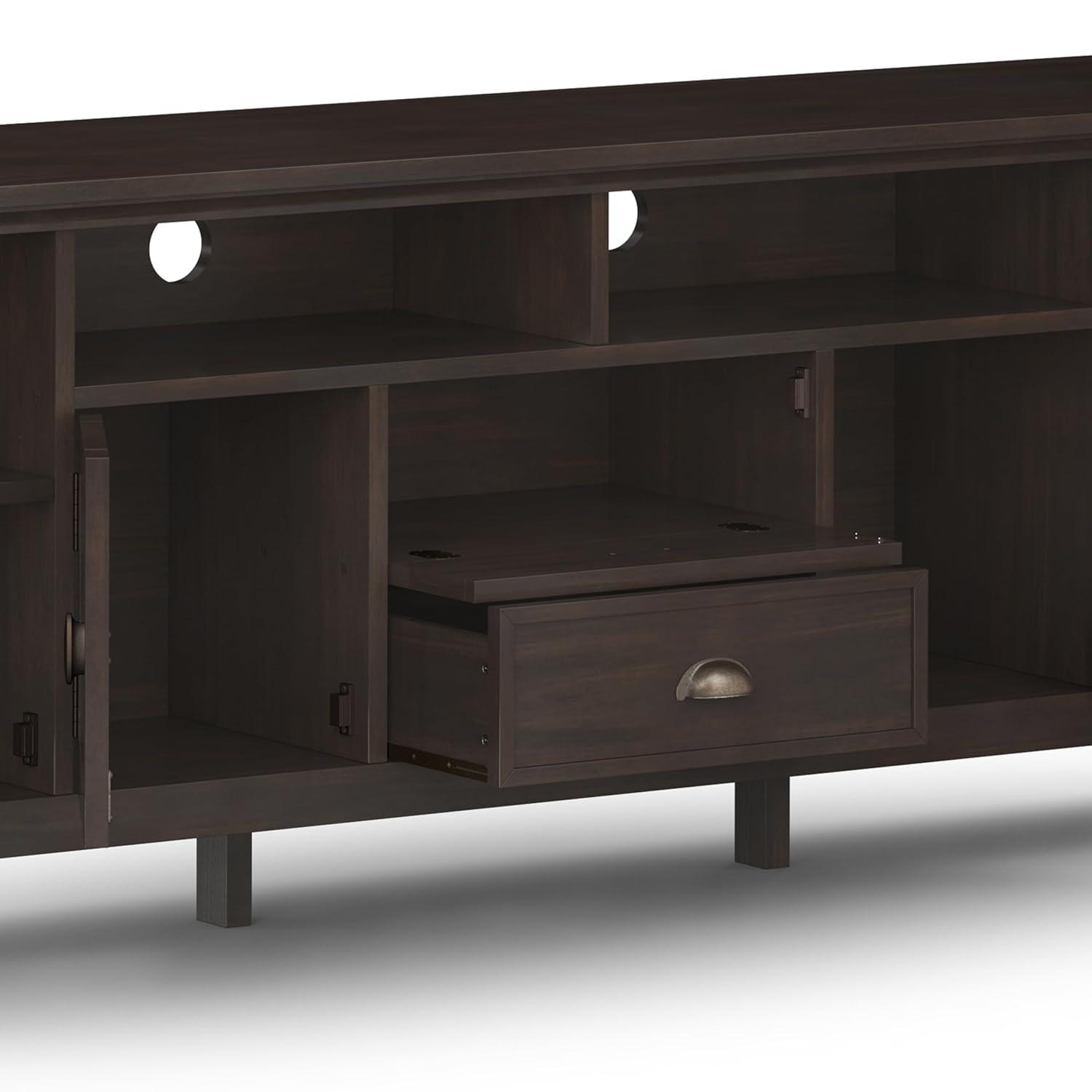 Simpli Home Redmond Wood 72" Transitional TV Media Stand in Brunette Brown For TVs up to 80"