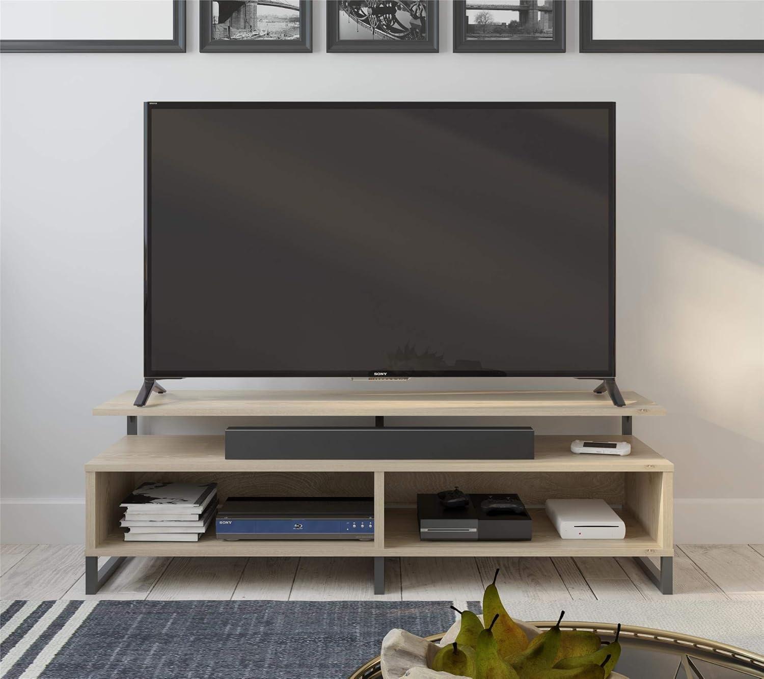 Whitby Transitional Golden Oak 60" TV Stand with Floating Shelf Design