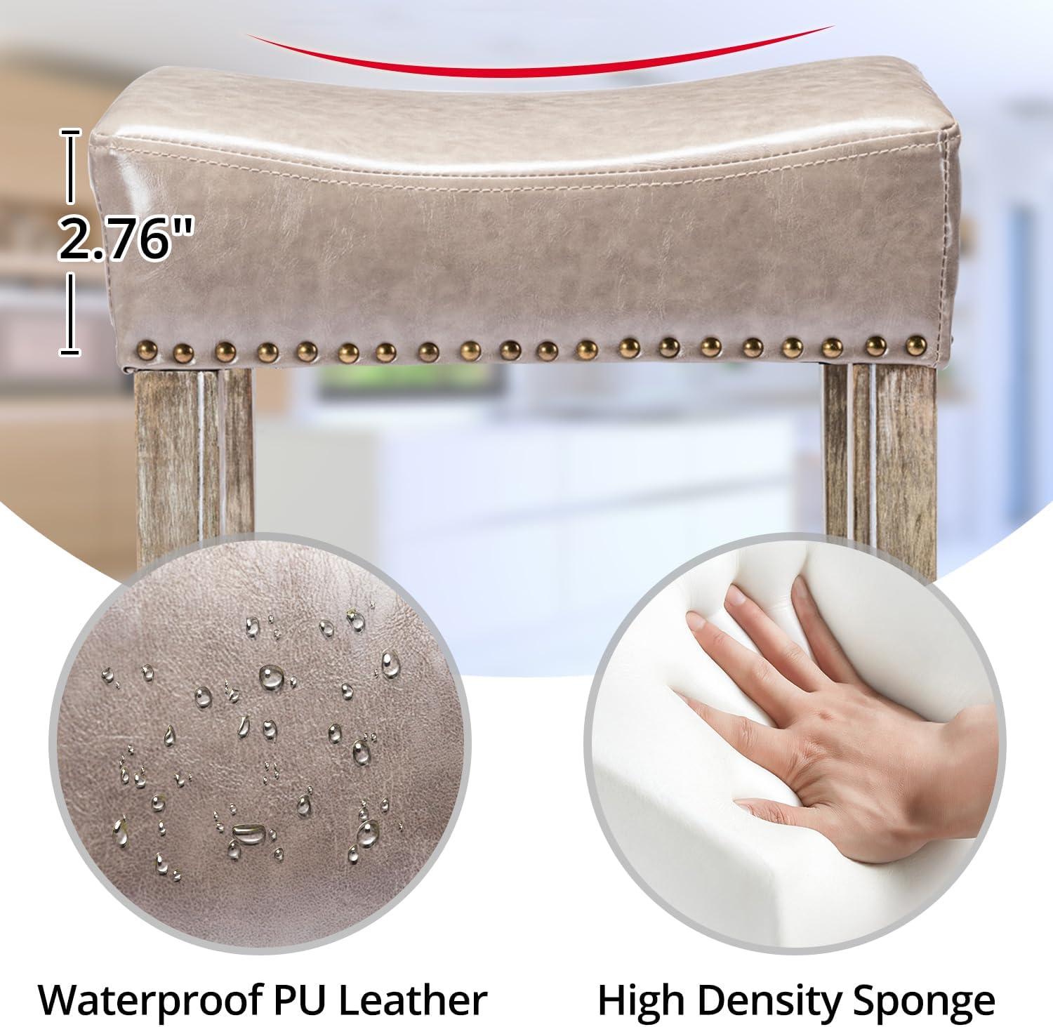Lecut 26 Inch Wood Saddle Seat Barstool Set of 2 PU Leather Kitchen Counter Stools Nailhead Wood Pub-Height Saddle Stool Black