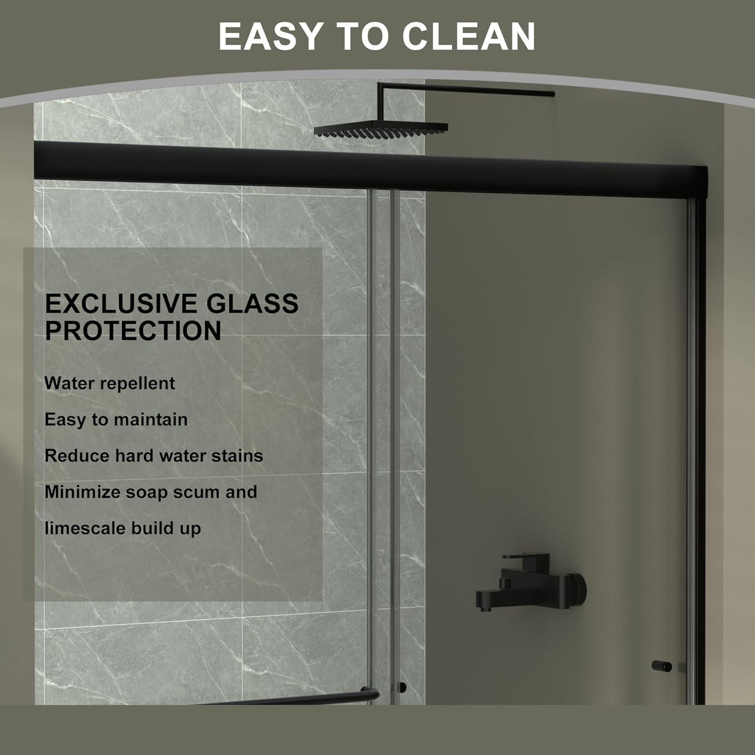 50-54" W x 72" H Semi-Frameless Sliding Glass Shower Door, Matte Black Finish Shower Door with 1/4'' (6mm) Clear SGCC Tempered Glass