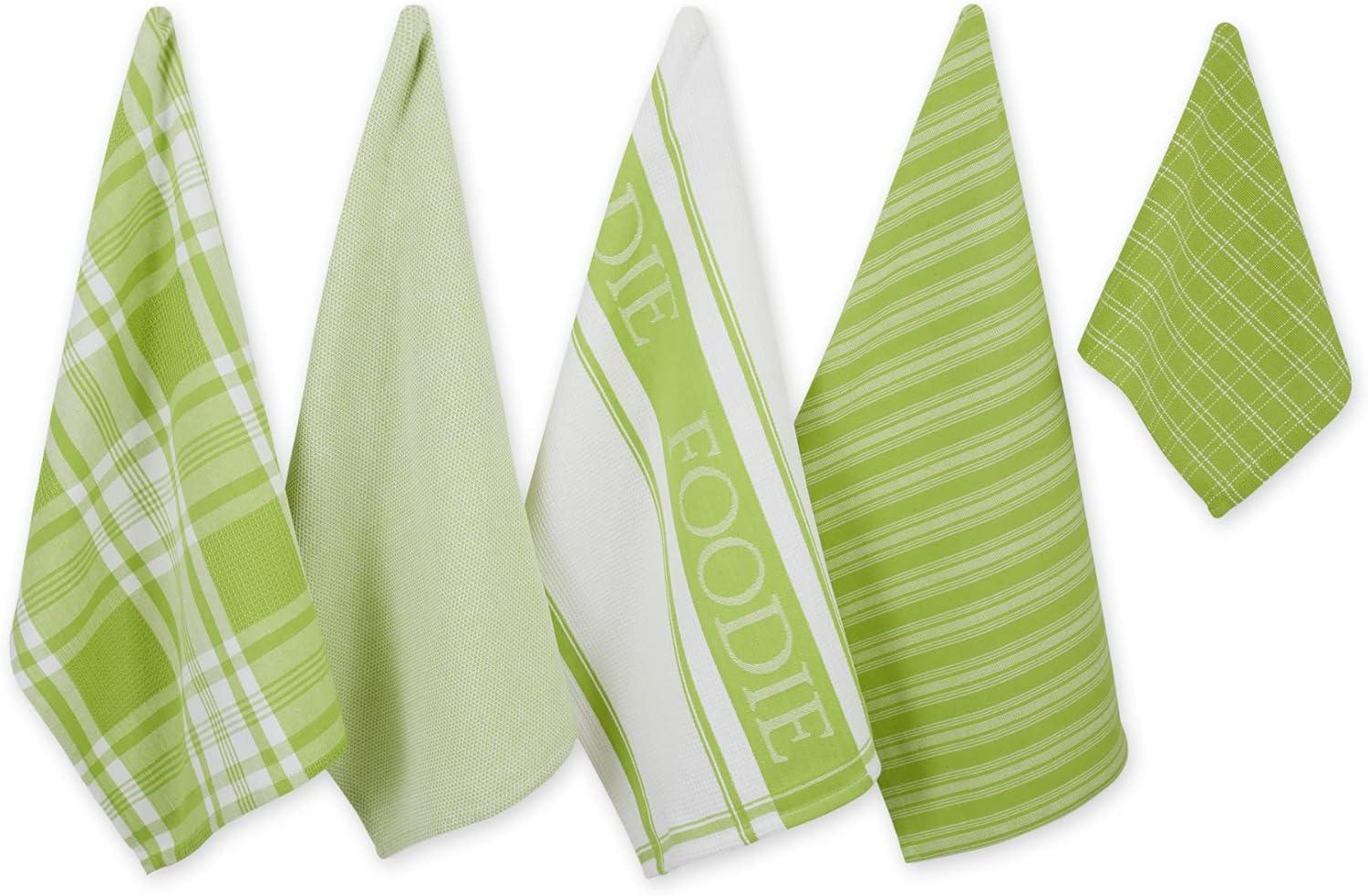 Lime Green Cotton Kitchen Towel and Dishcloth Set, 5 Pieces