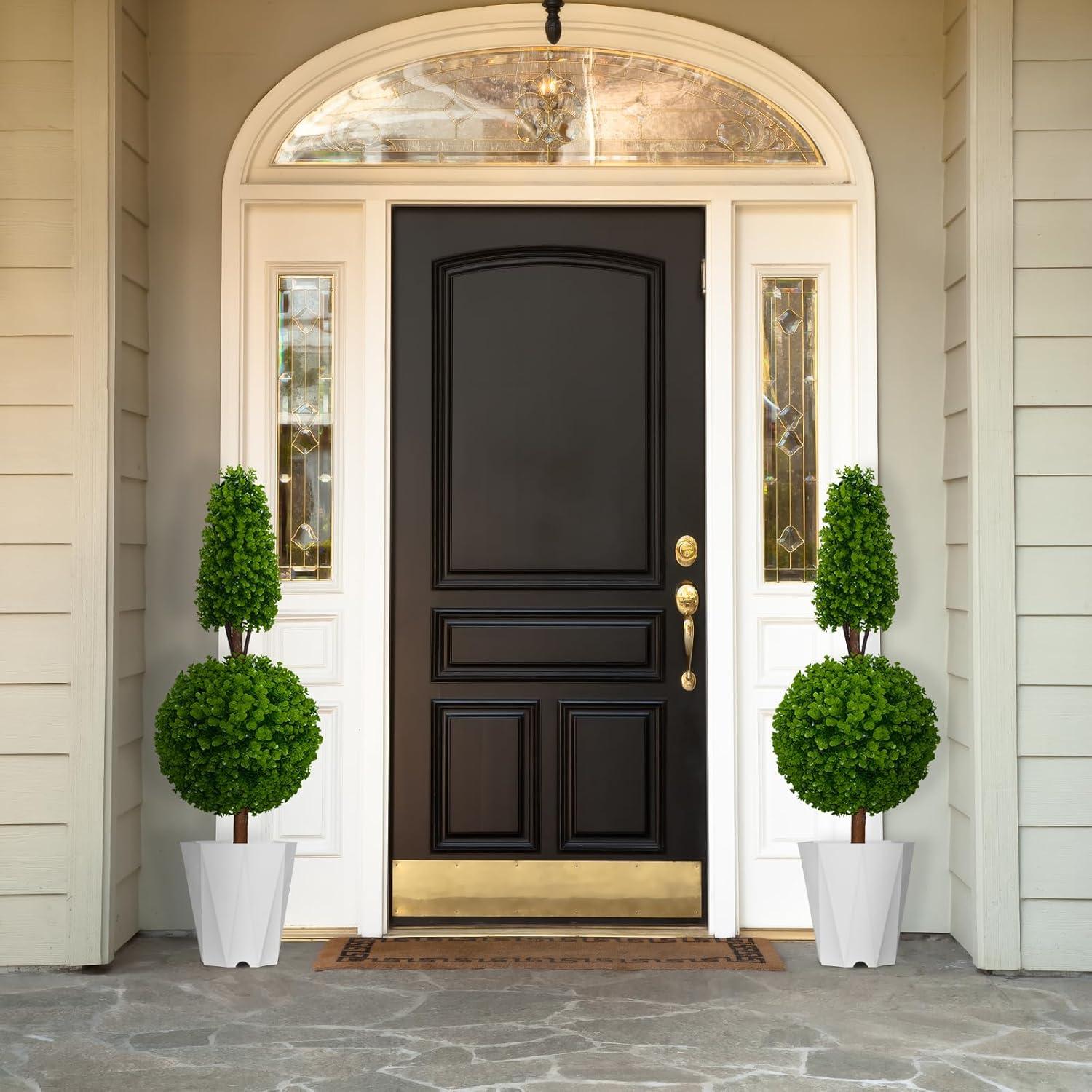 22’’ Faux Boxwood Topiary Ball Tree Set of 2, Artificial Plants Outdoor Weather Resistant, Cement-Filled Potted Bushes, Evergreen Topiary Trees Artificial for Porch Decoration Indoor Outdoor