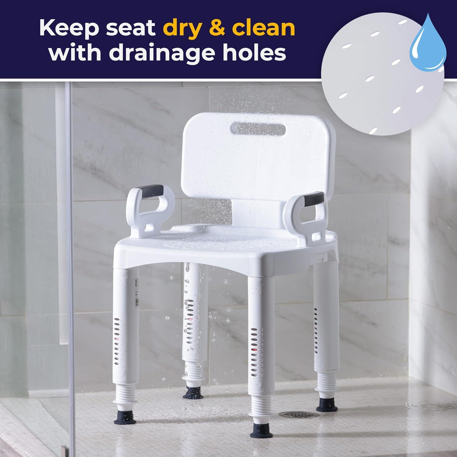 Drive Medical RTL12505 Premium Series Shower Chair with Back and Arms