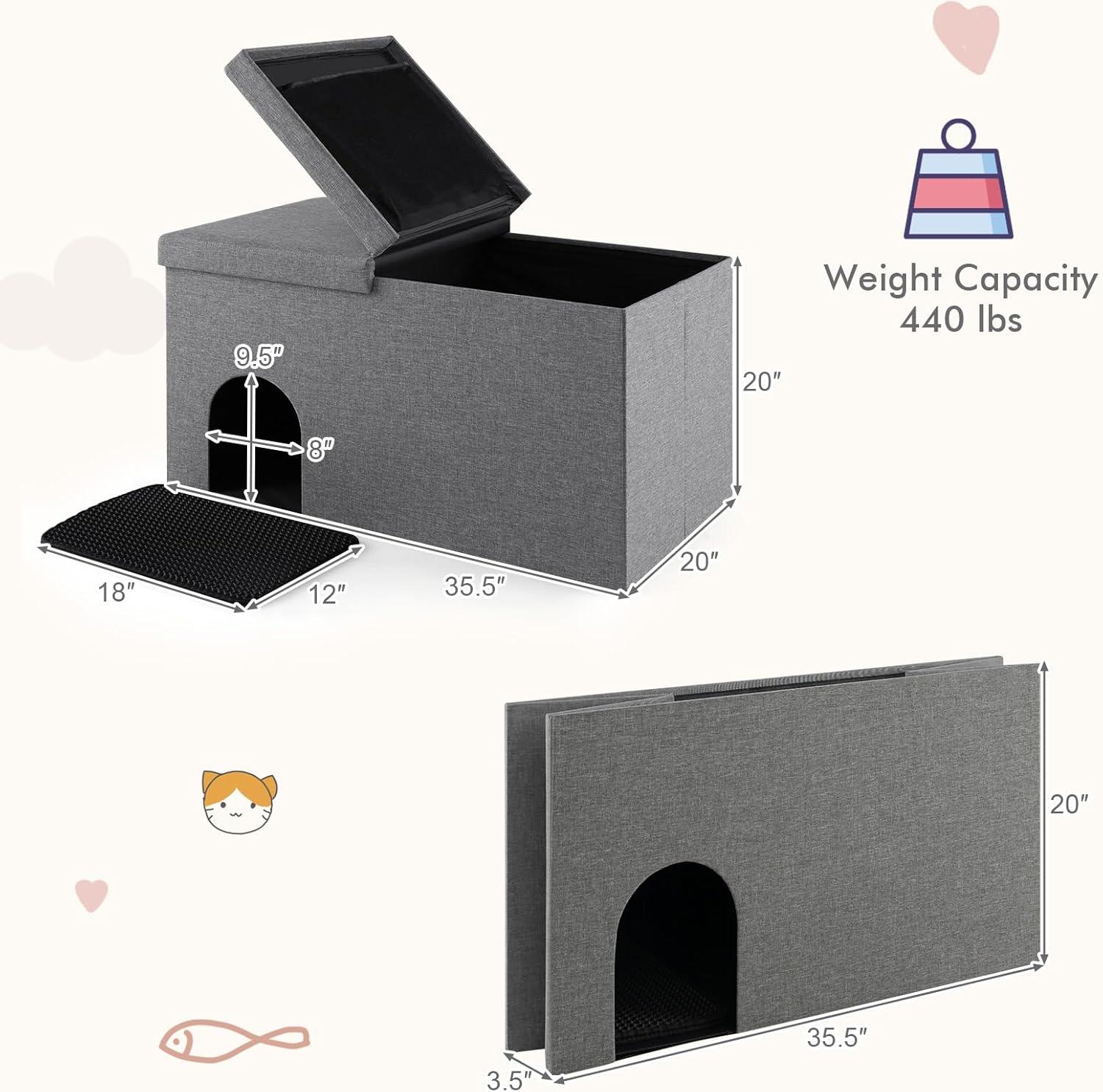 Cat Litter Box Enclosure Hidden Furniture with Urine Proof Litter Mat-Gray, Cat Litter Box Enclosure , Hidden Cat Washroom Furniture, Pet Crate for Living Room, Bedroom, Balcony