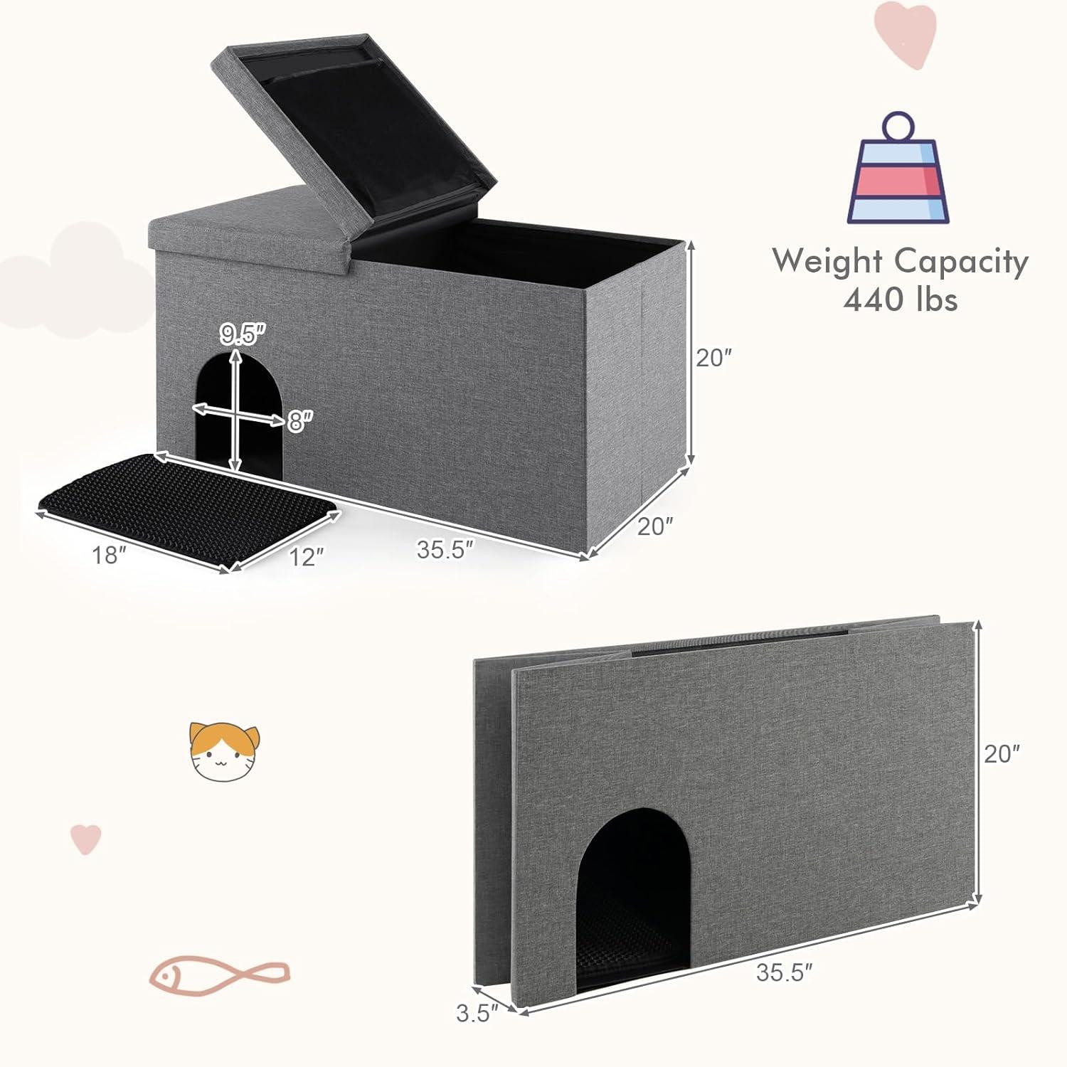 Cat Litter Box Enclosure Hidden Furniture with Urine Proof Litter Mat-Gray, Cat Litter Box Enclosure , Hidden Cat Washroom Furniture, Pet Crate for Living Room, Bedroom, Balcony