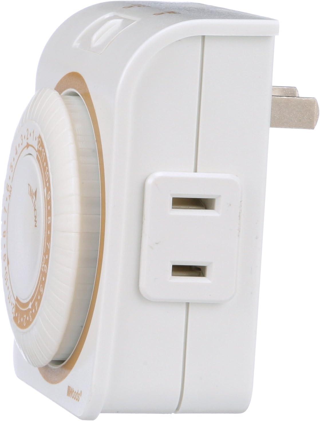 Woods 2-Conductor Indoor Mechanical 24-Hour Lamp Timer, White, 50000