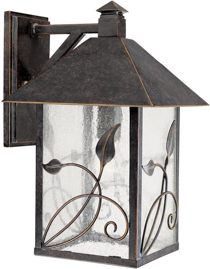 Bronze Leaf and Vine Lantern-Style Outdoor Wall Light