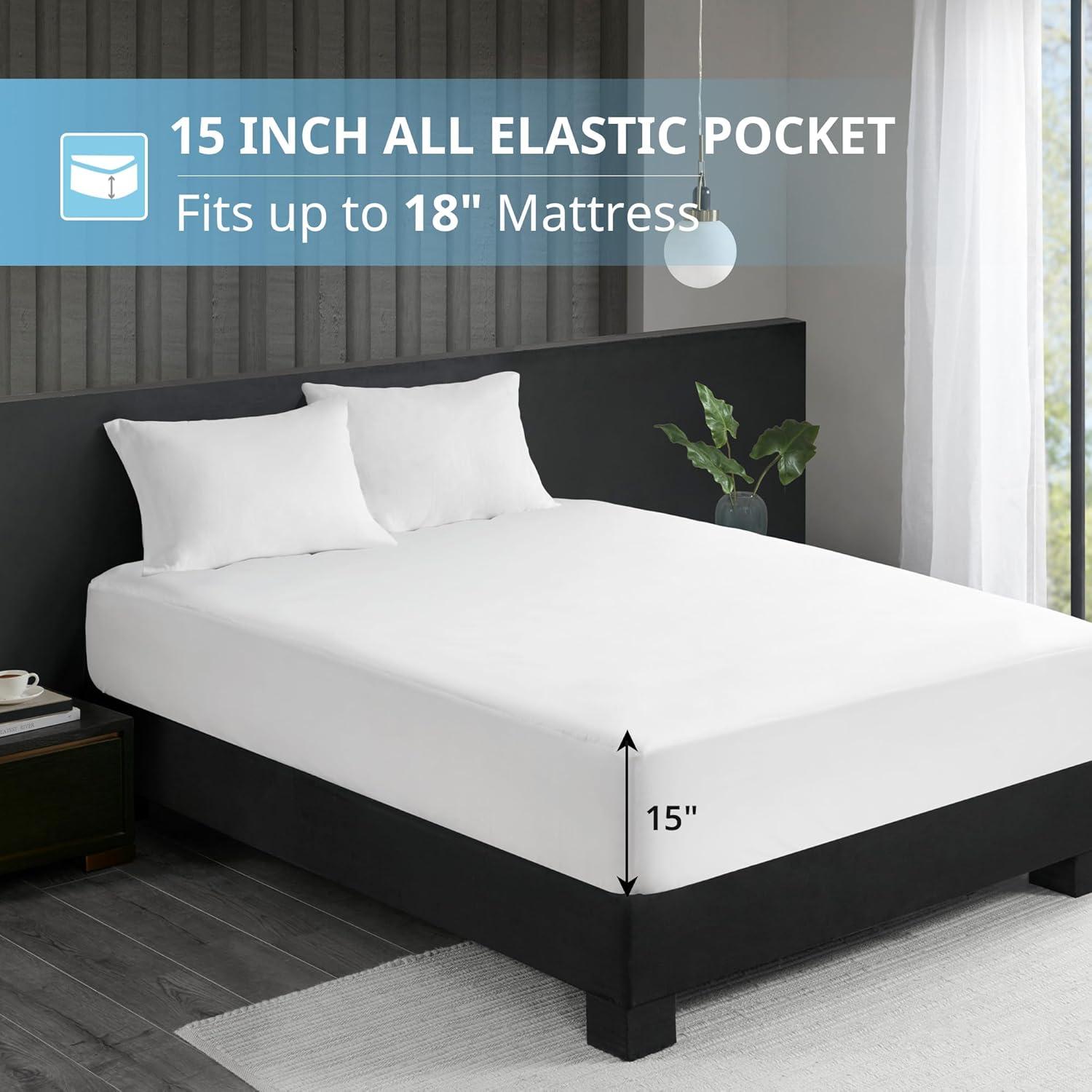 Full 2-in-1 Cool/Warm Reversible Waterproof and Stain Release Mattress Pad White: Microfiber, TESTEX Certified