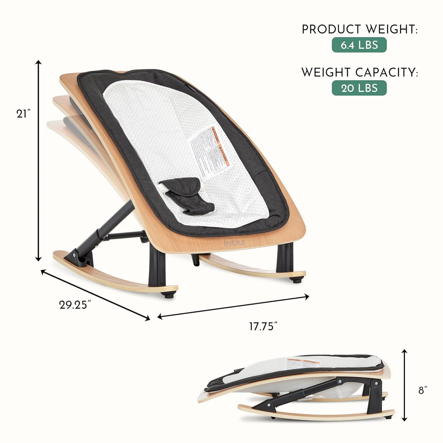 Evolur Tory 2-in-1 Rocker & Chair in Black