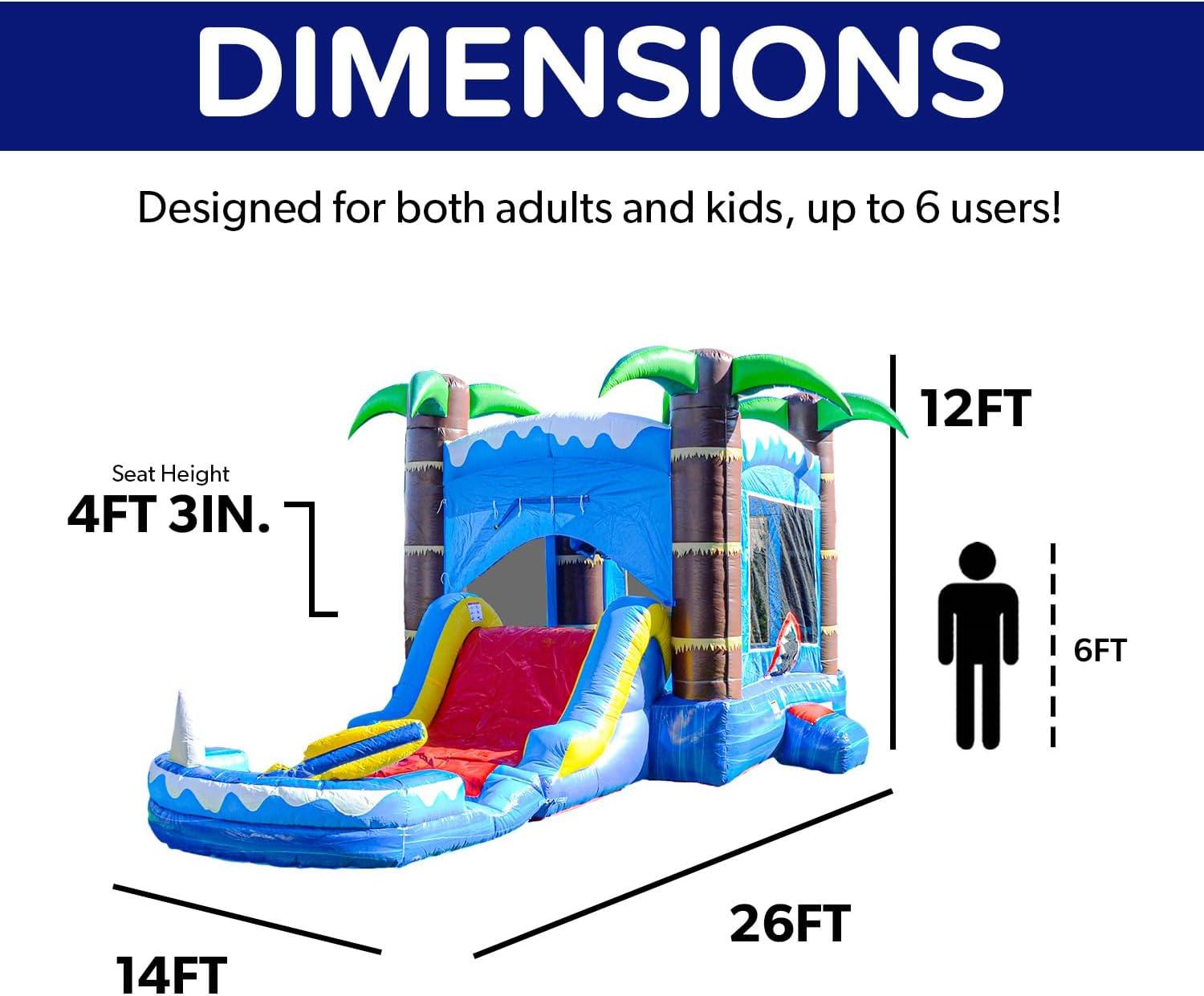 HeroKiddo Ocean Shark Commercial Grade Bounce House Water Slide with Splash Pool for Kids and Adults (with Blower), Basketball Hoop, Outdoor Indoor, Wet Dry Combo, Big Inflatable, Rental Quality