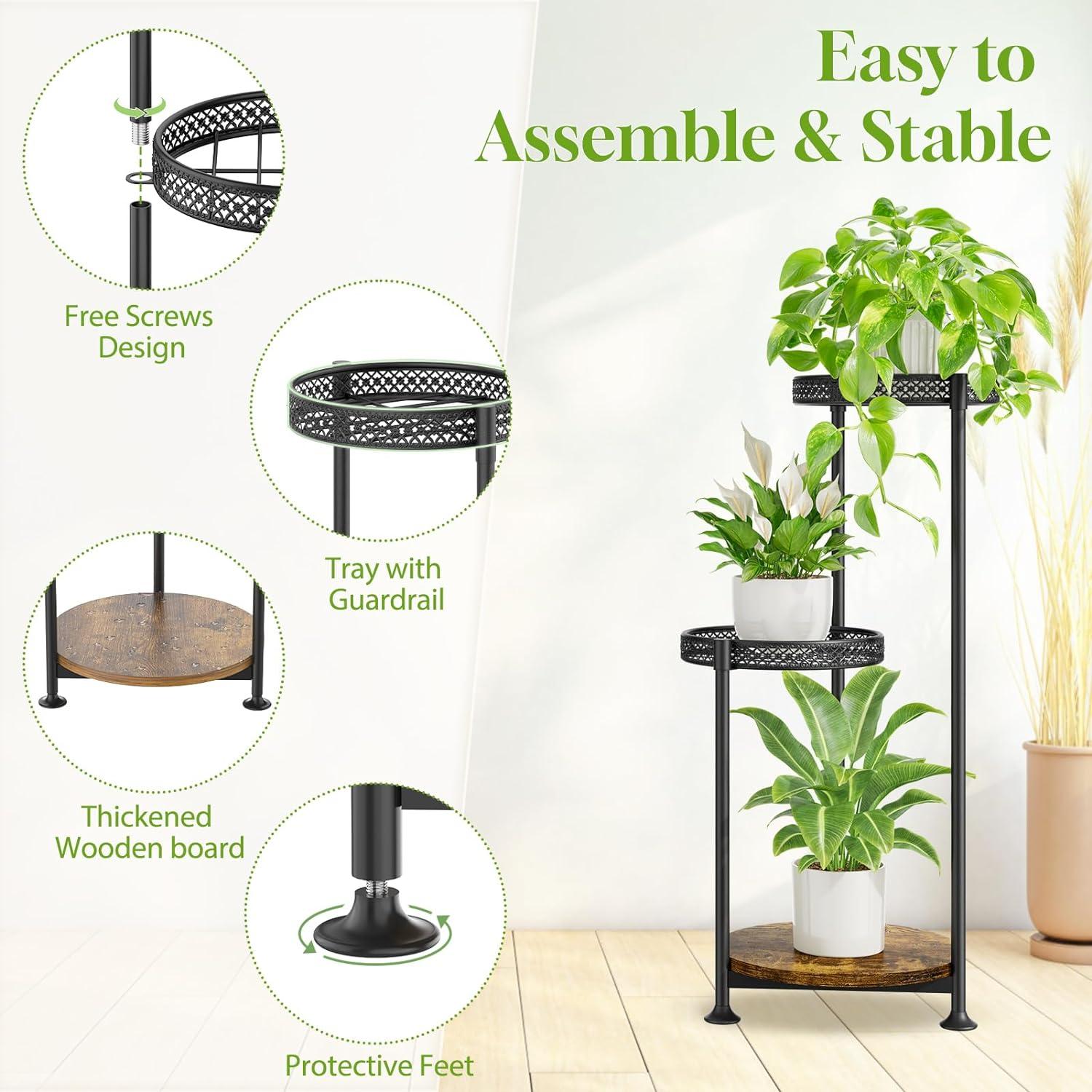 Tierd Corner Plant Stands Holder  Black