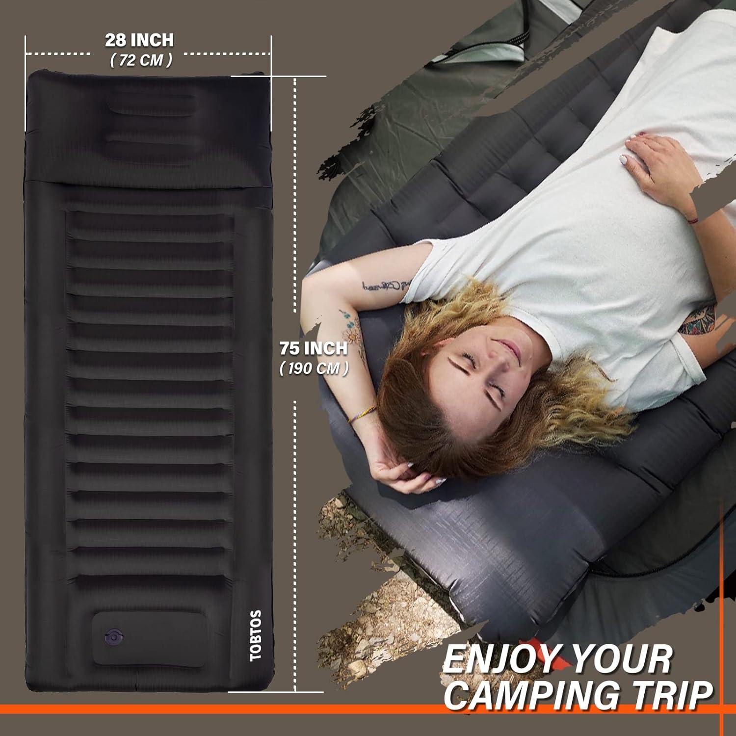 TOBTOS Inflatable Camping Sleeping Pad with Pillow, Thick 6 Inch Ultralight Sleeping Pad with Built-in Pump, Lightweight Sleeping Mat for Camping, Backpacking, Hiking, Tent (Grey)