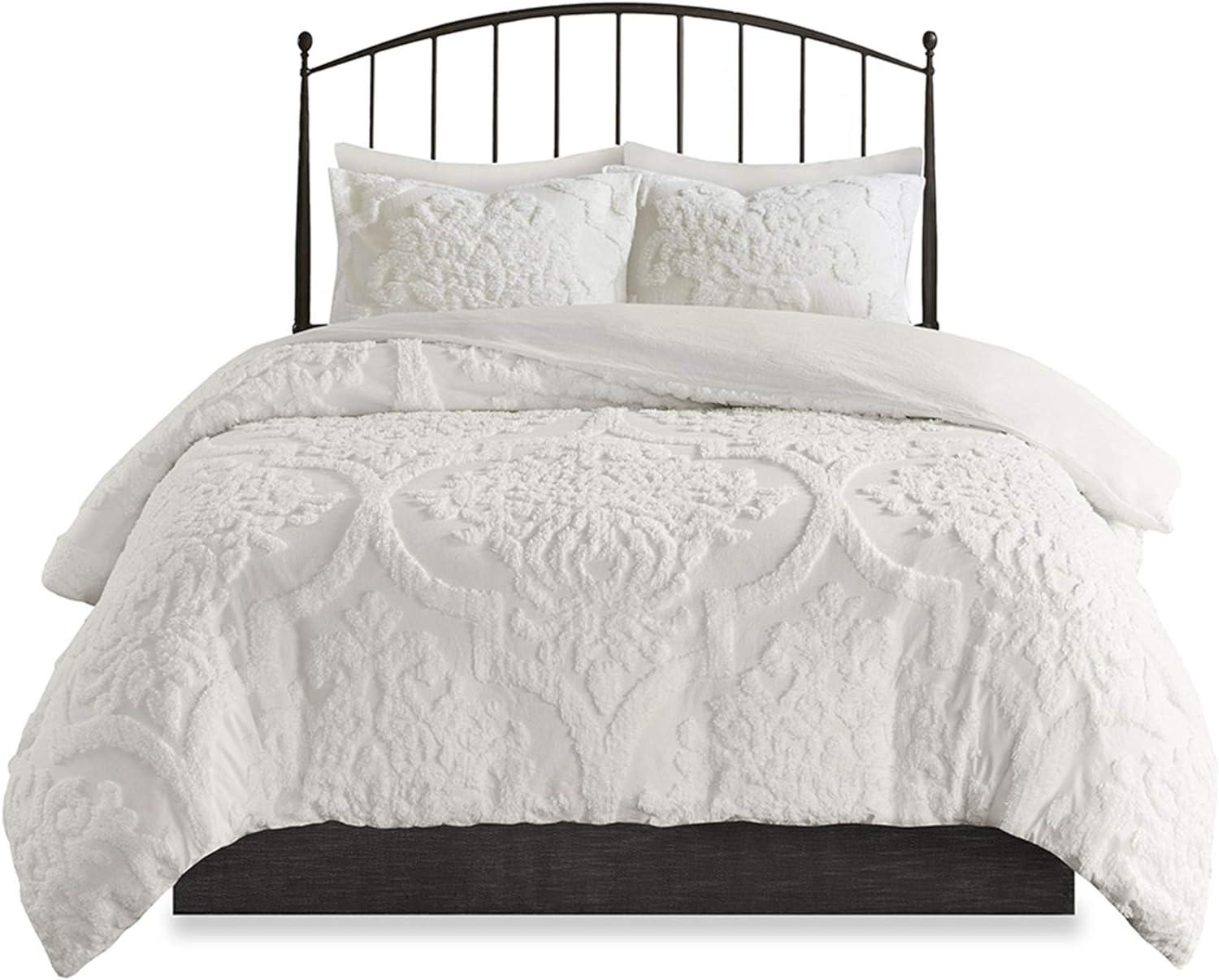 Viola Tufted Cotton Chenille Damask 3 Piece Comforter Set