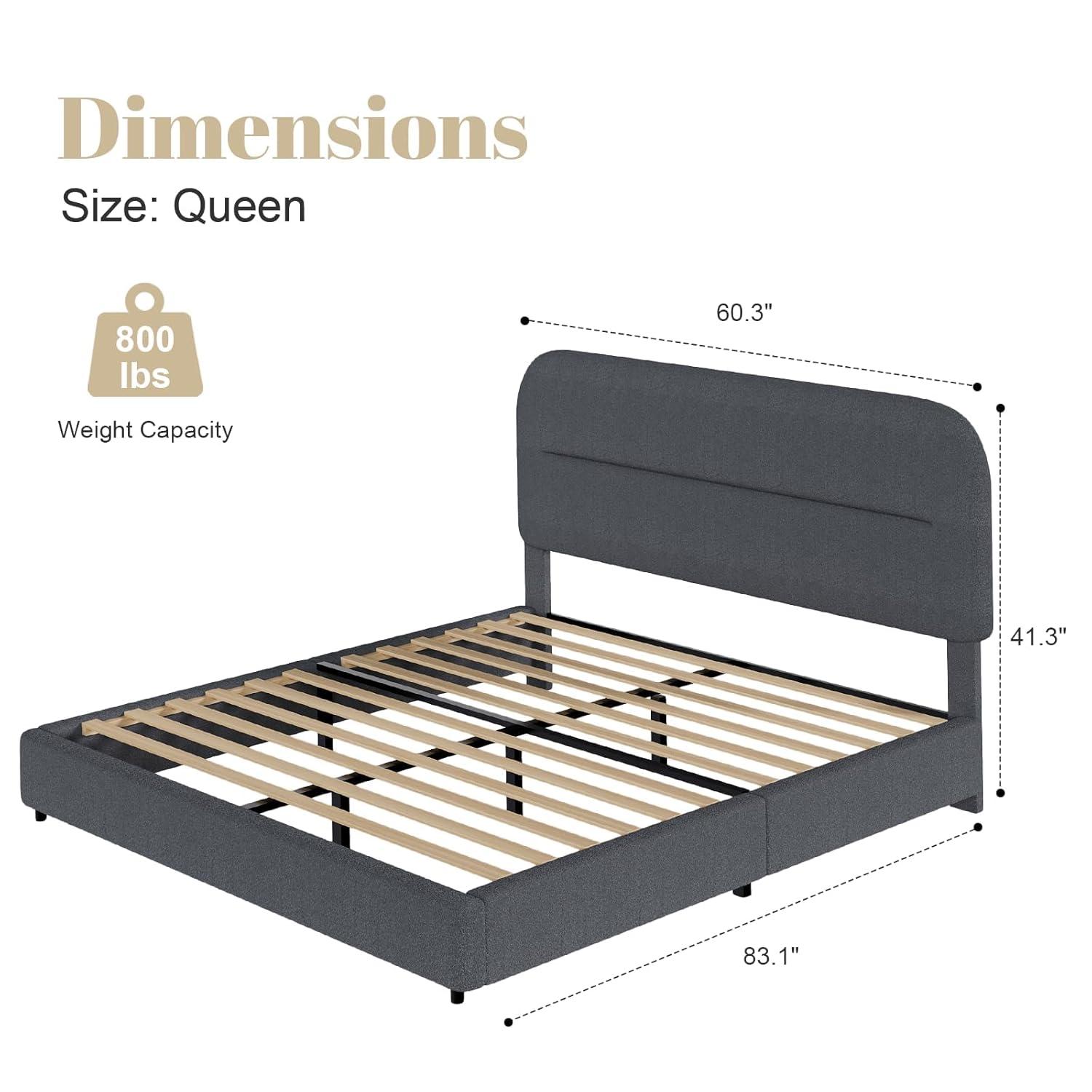 Boucle Upholstered Platform Bed Frame