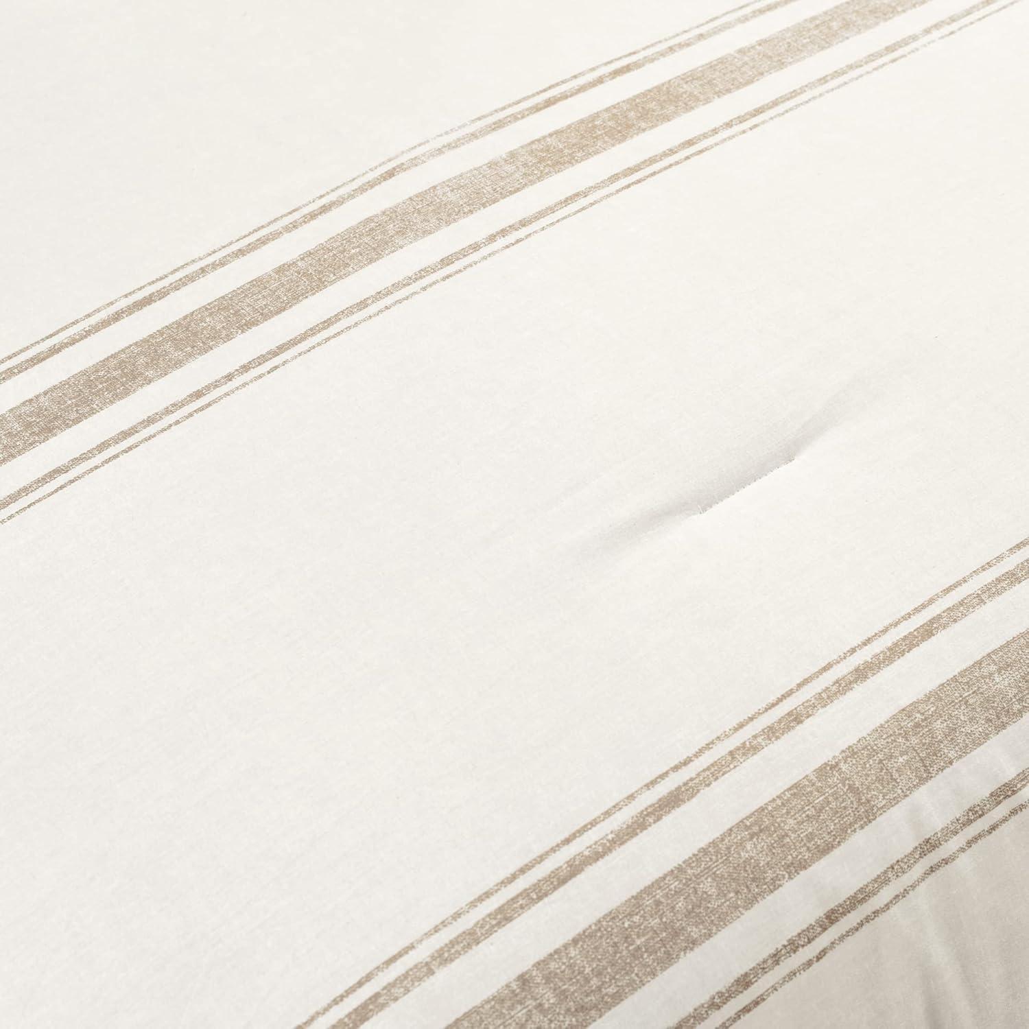 2pc Twin/Twin Extra Long Farmhouse Stripe Reversible Comforter & Sham Set Neutral - Lush Décor: Year-Round Plain Weave