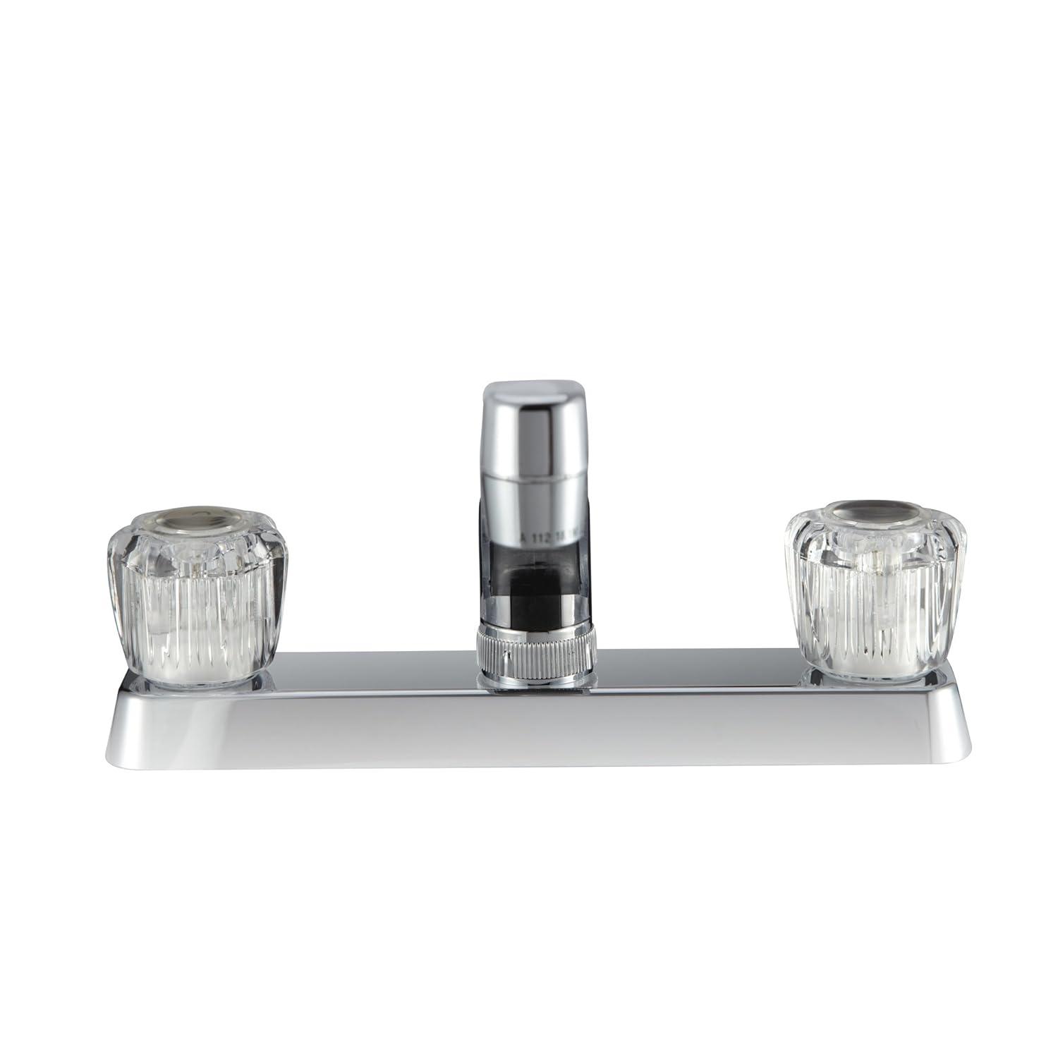 Dura Faucet Two Handle Kitchen Faucet with Crystal Acrylic Knobs for RVs- Chrome Polished