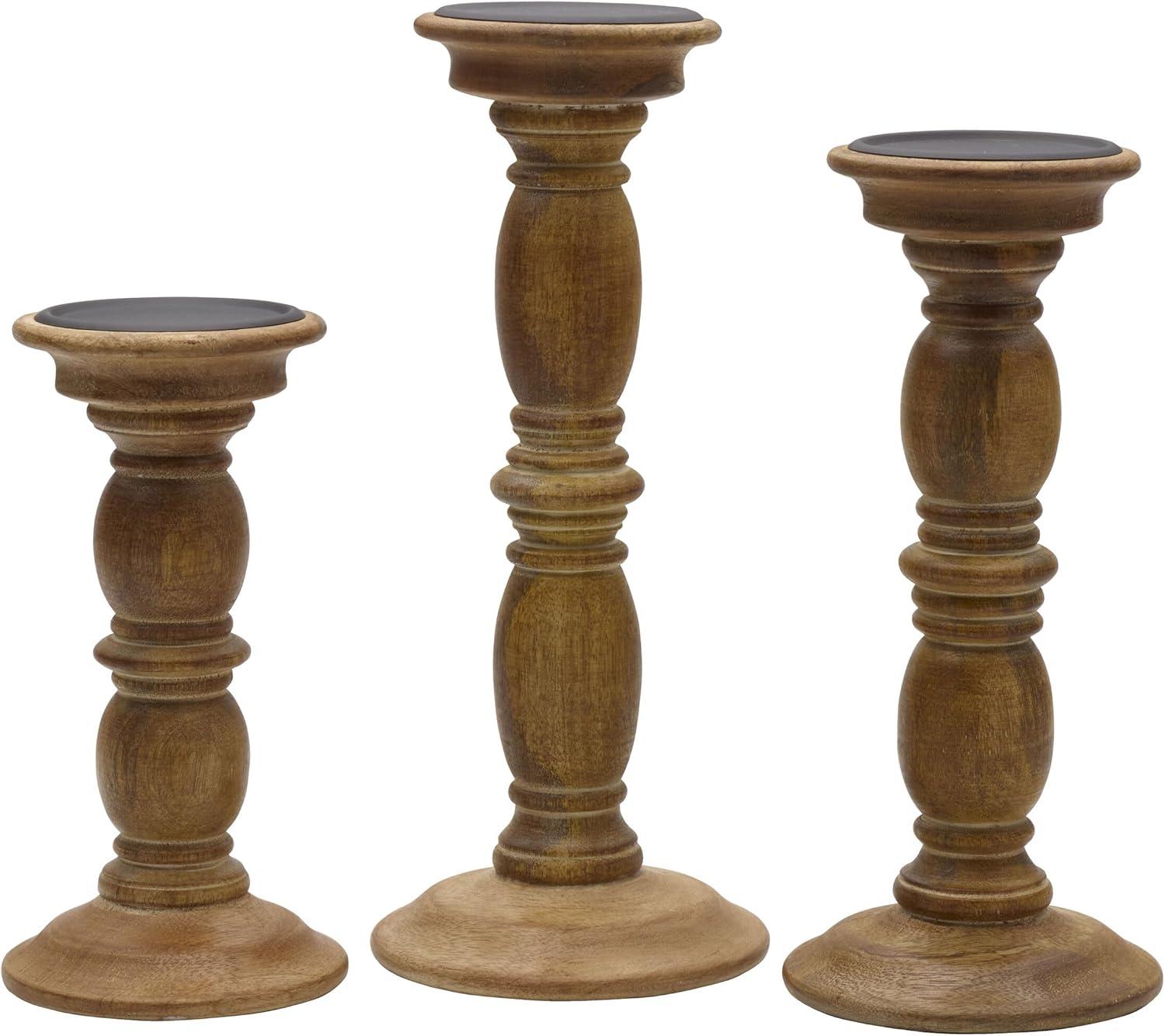 Elements 3 Piece Wood Tabletop Candlestick Set