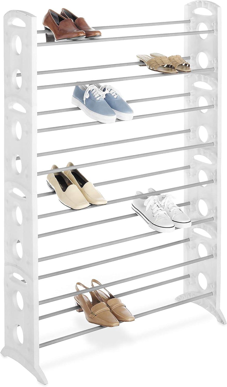 Whitmor 4-Tier, 20 Pair Freestanding Closet Shoe Rack, Metal and Plastic, Silver and White