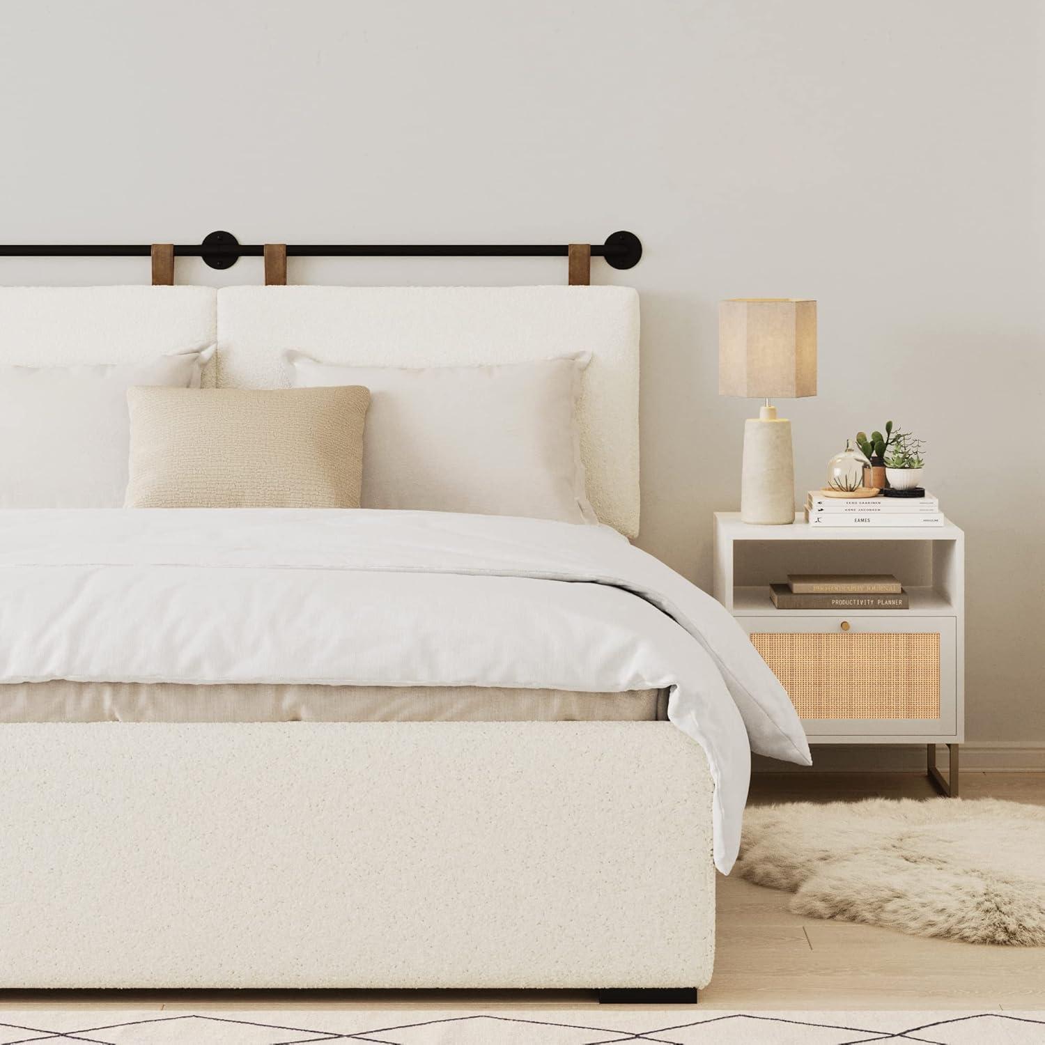 Nathan James King Upholstered Wall Mount Headboard Boucle: Elegant Dorm Room Accessory, Easy to Clean