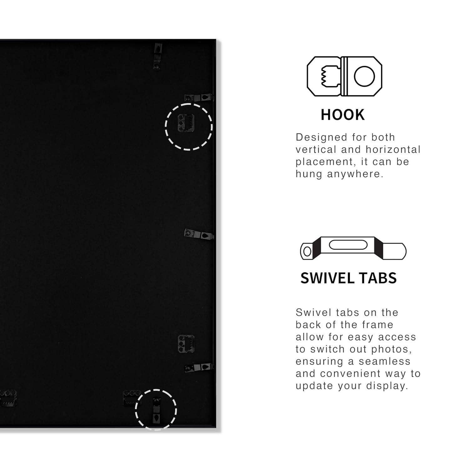 18x24 Frame Black Metal Picture Frame, Poster Frames Shiny Brushed Aluminum Photo Frame for Art Gallery Wall Tabletop Decor