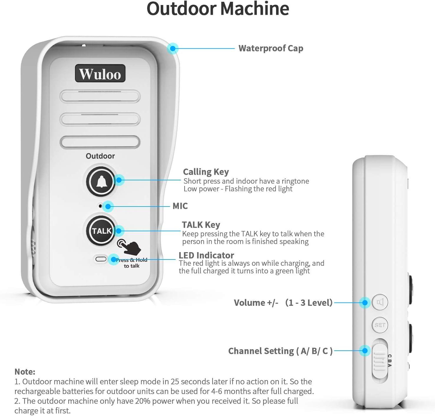 White Wireless Intercom Doorbell Chime with Rechargeable Battery