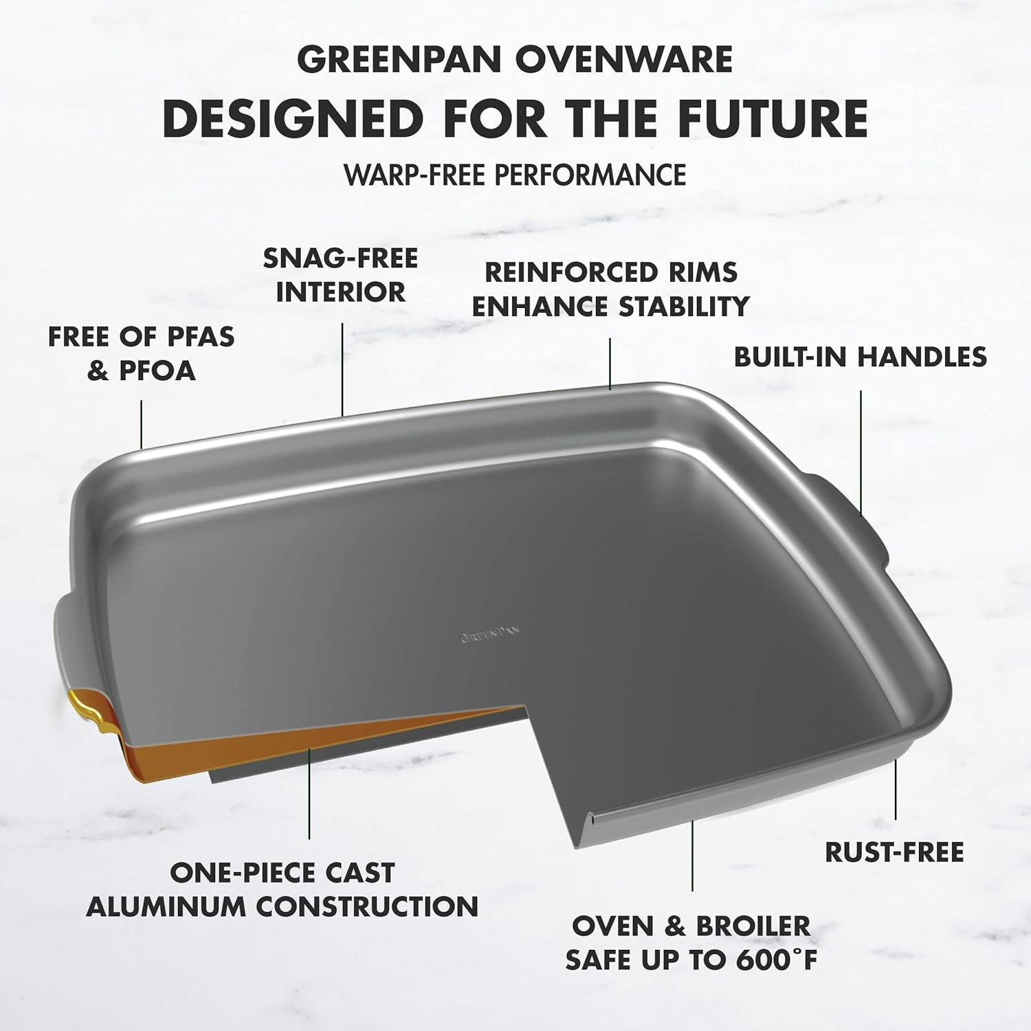 GreenPan Premiere Ovenware Ceramic Nonstick Square Cake Pan 8"x8" Gray: 8x8 Baking Pan, Dishwasher-Safe, Aluminum