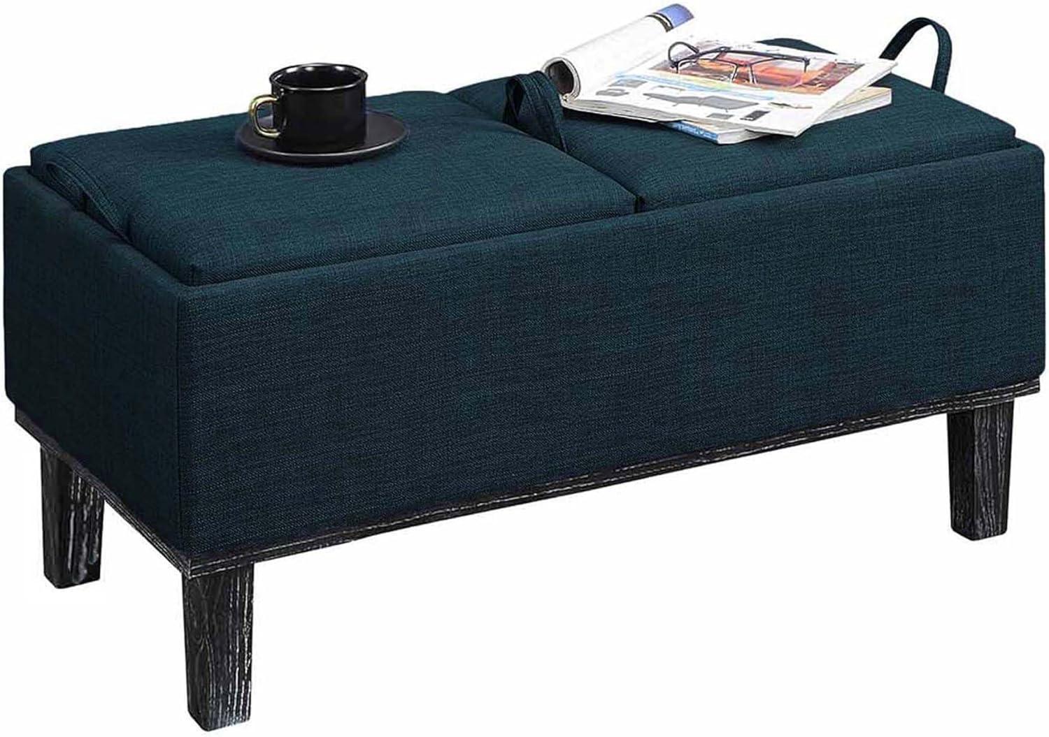 Convenience Concepts Designs4Comfort Brentwood Storage Ottoman, Dark Blue Fabric/Black