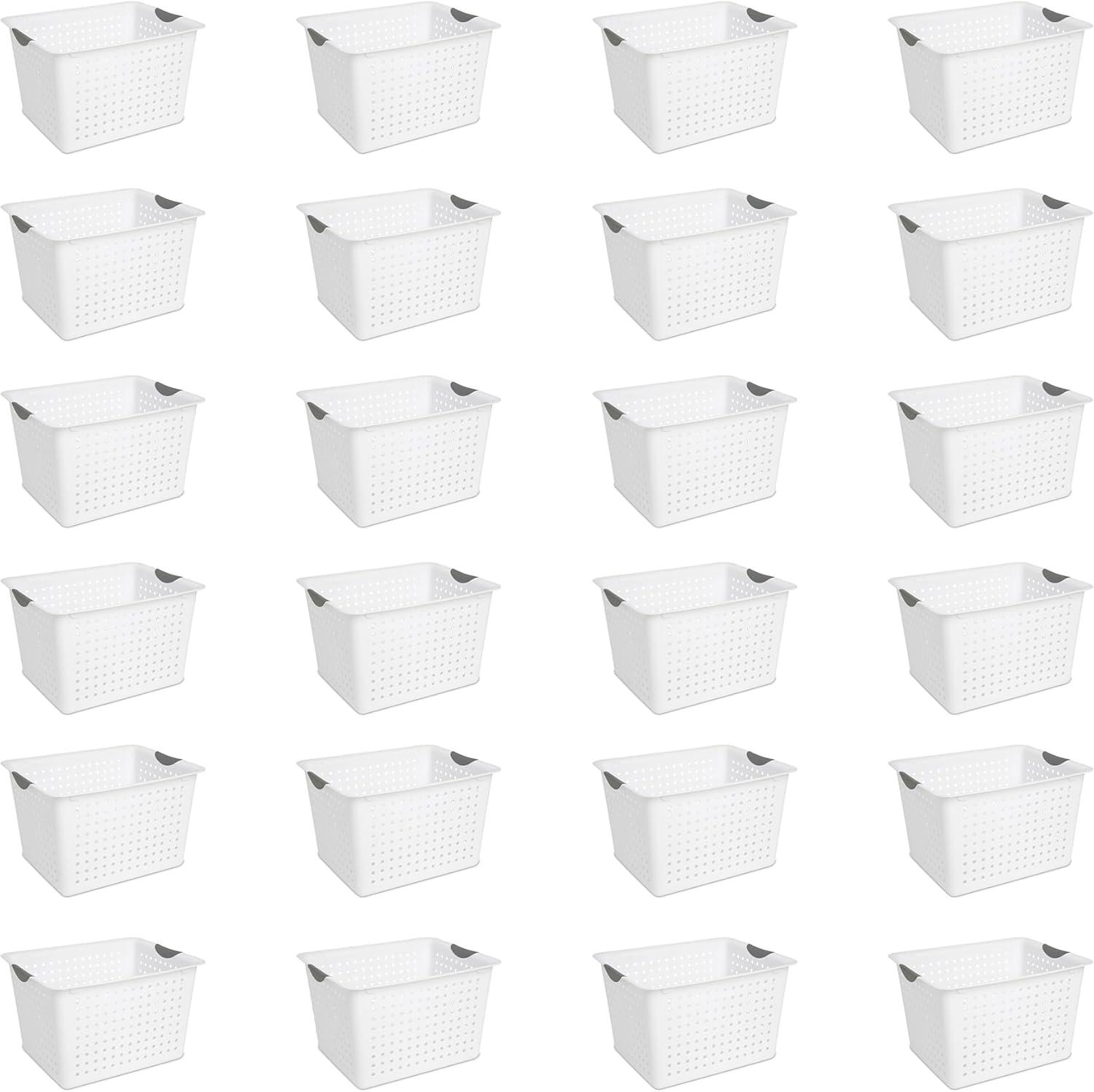 Sterilite Deep Ultra Basket, Closet Organizer Bin, Cabinets, Pantry, Shelving and Countertop Space Open Container, White, 24-Pack