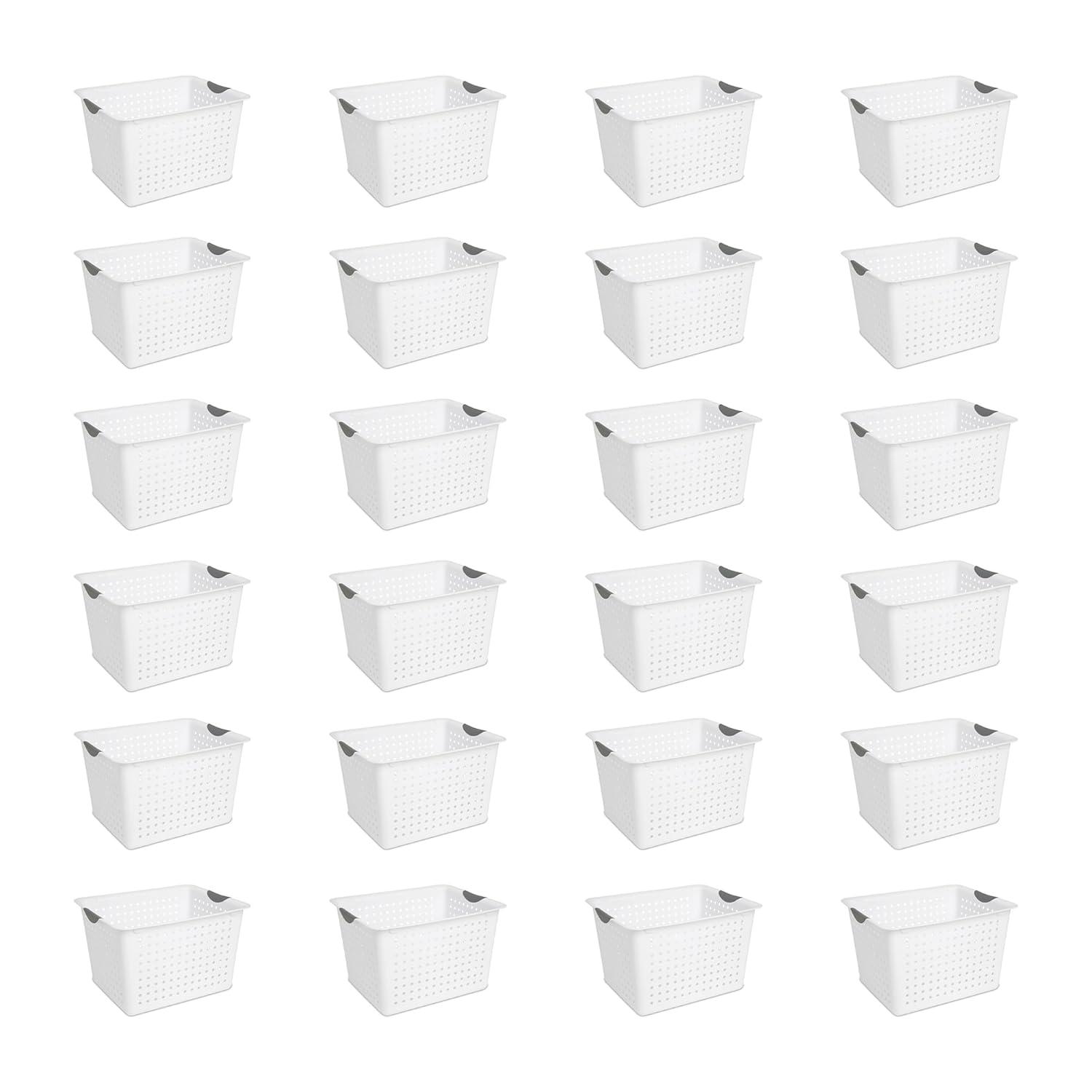 Sterilite Deep Ultra Basket, Closet Organizer Bin, Cabinets, Pantry, Shelving and Countertop Space Open Container, White, 24-Pack