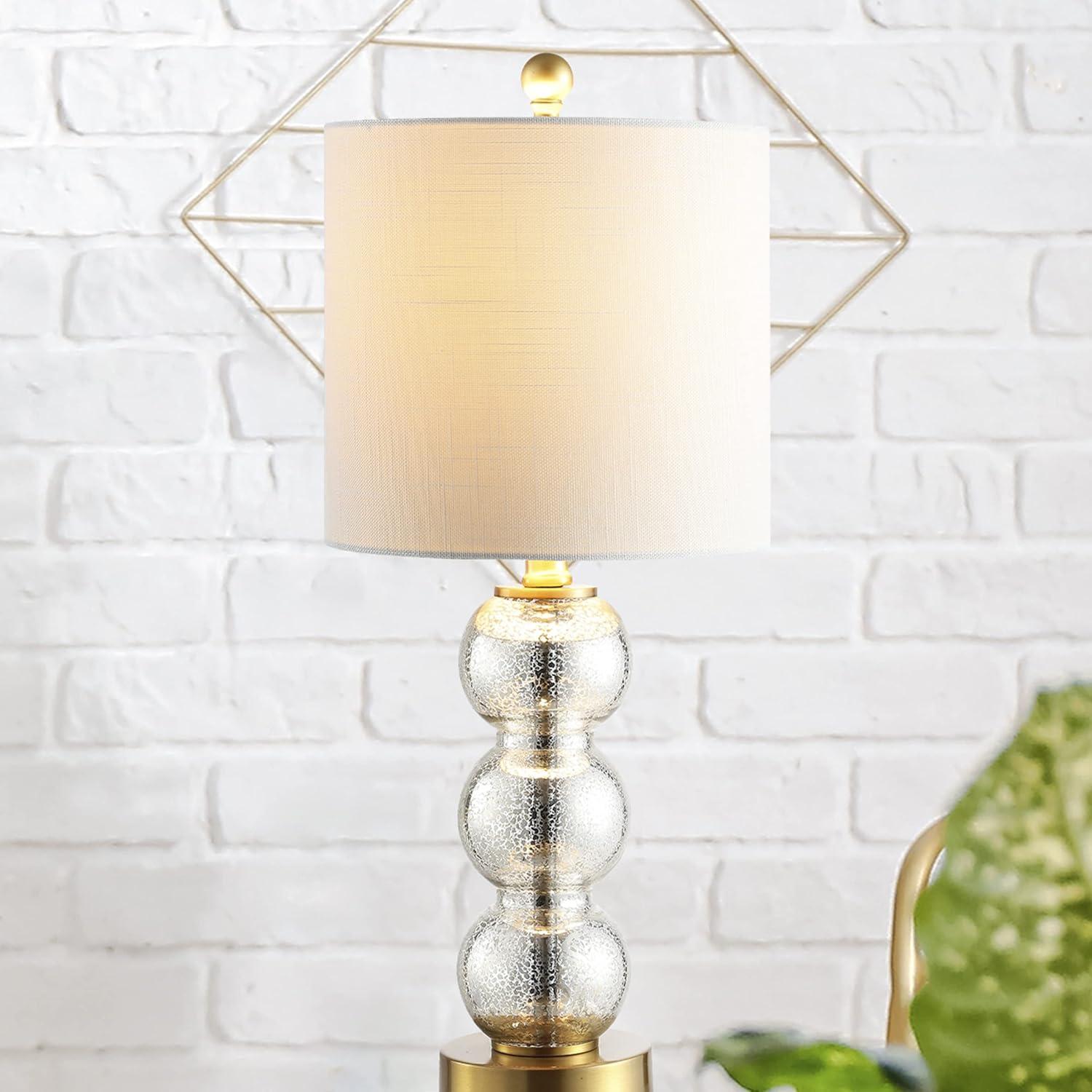 21" Brass Gold and White Glass Table Lamp