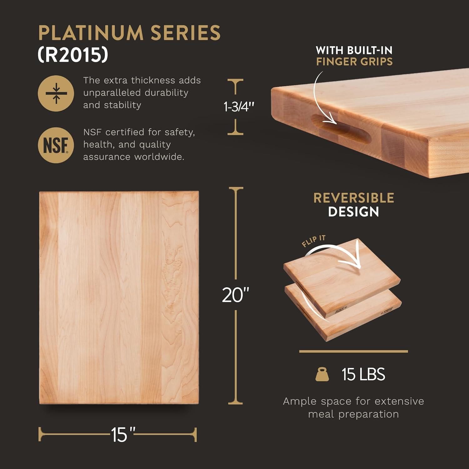 John Boos - R2015 Platinum Commercial Series Maple Wood Edge Grain Reversible Cutting Board, 20 Inches x 15 Inches x 1.75 Inches