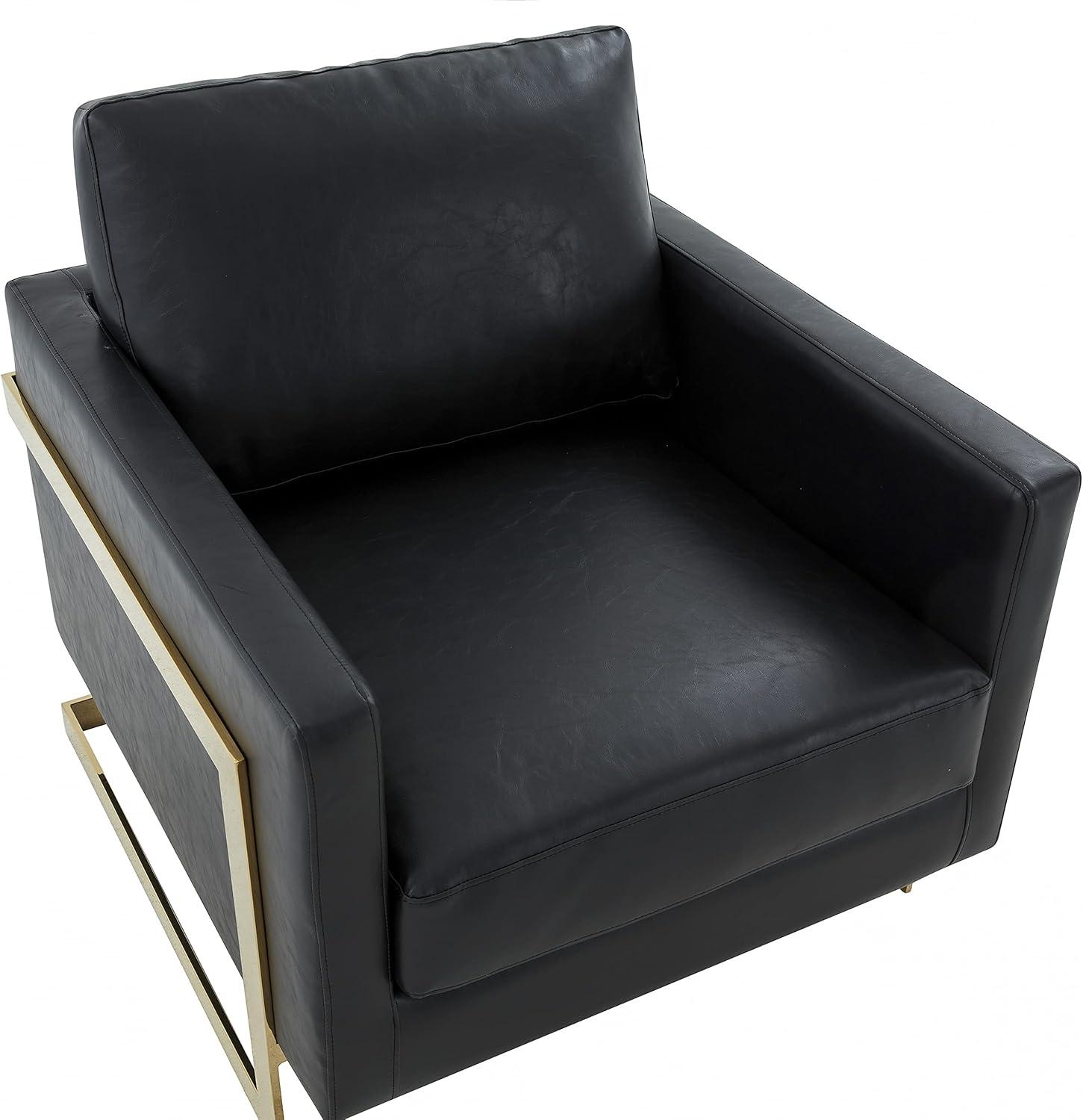 LeisureMod Lincoln Leather Accent Chair Arm Chair in Black