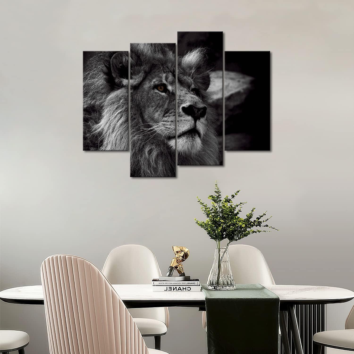 Black and White Lion Portrait Canvas Wall Art Set