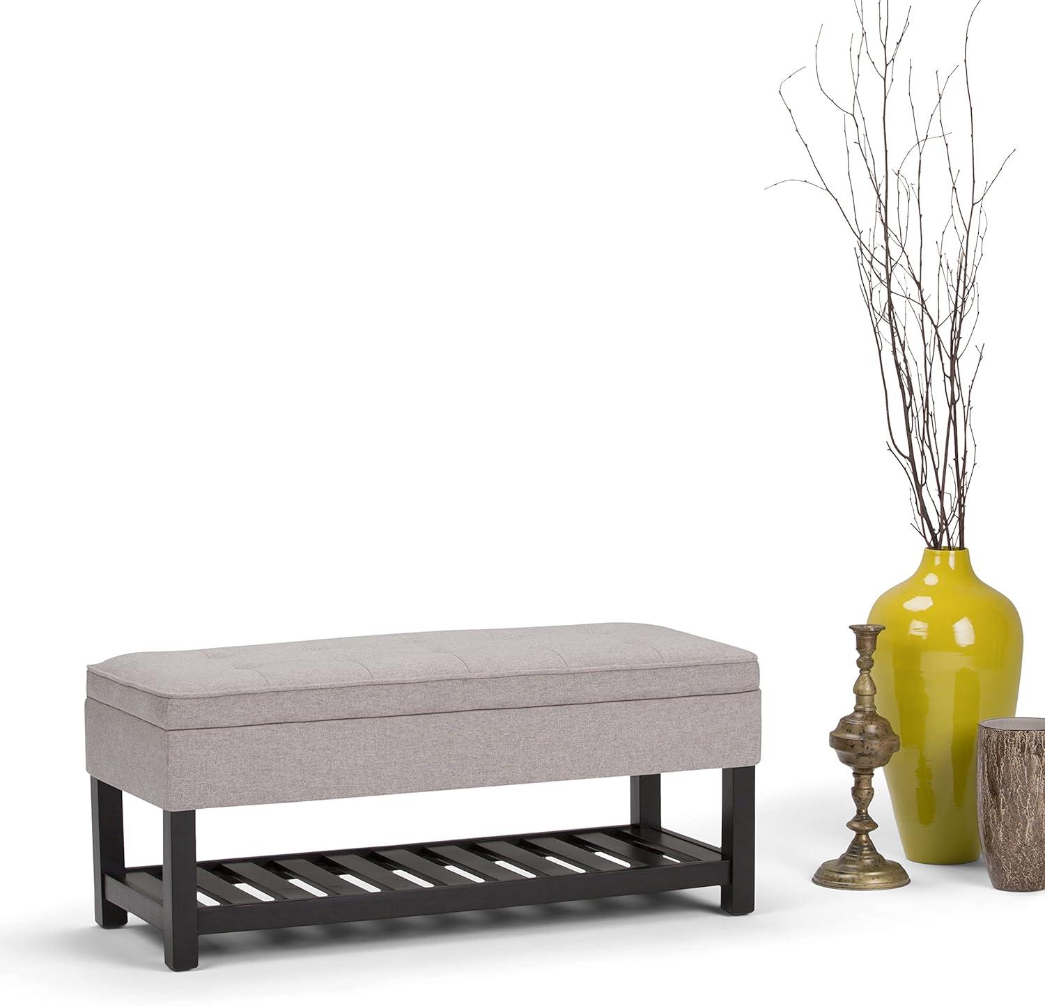 Simpli Home Cosmopolitan 44"W Transitional Tufted Storage Ottoman Bench with Lift Top
