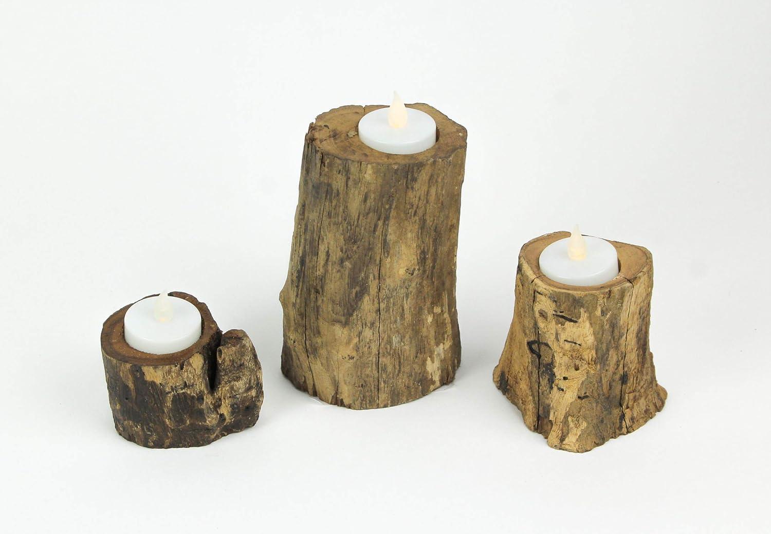 Things2Die4 Set of 3 Natural Gamal Branch Wood Single Tealight Candle Holders