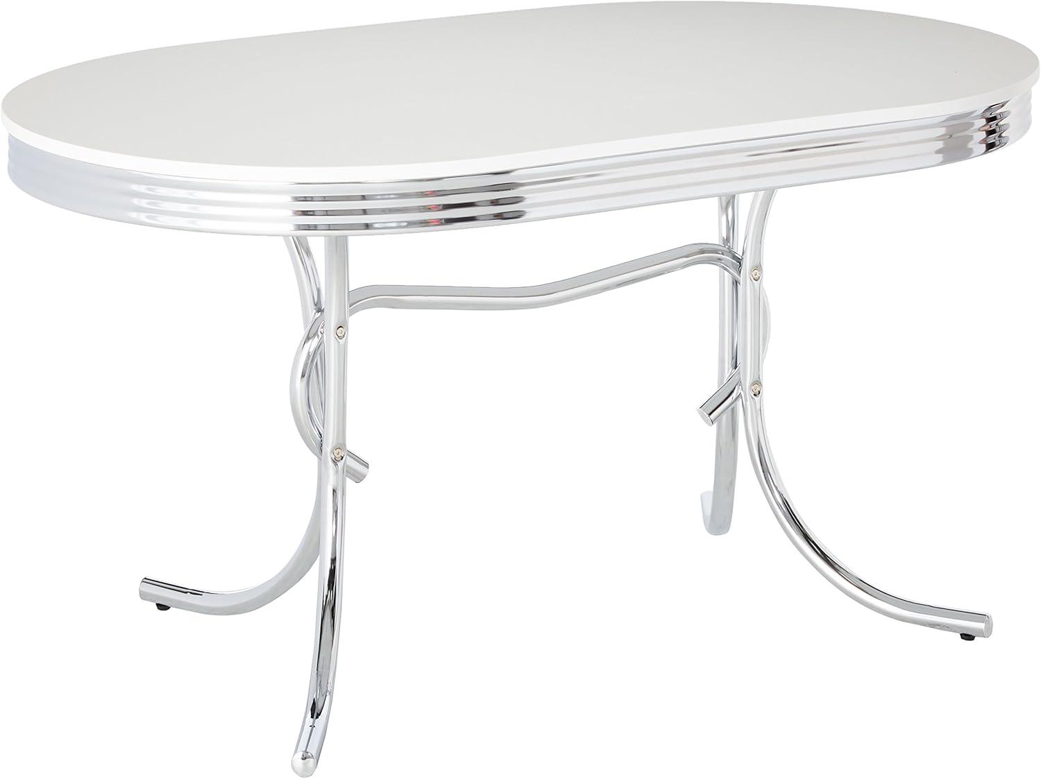 Coaster Retro Contemporary Wood Oval Shape Dining Table in White